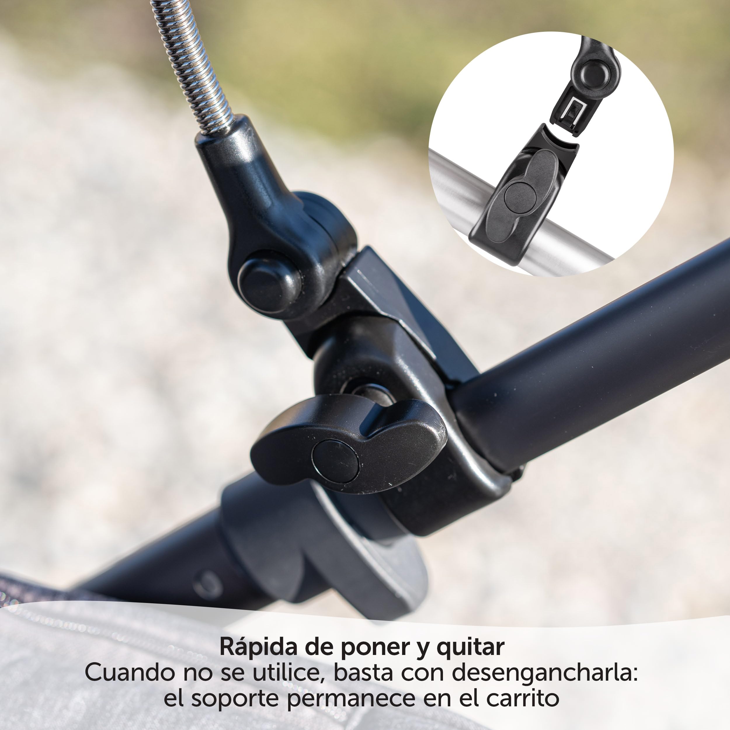 Zamboo Sombrilla Carro Bebe Universal con Protección UV50+ - Paraguas Parasol con 12 Posiciones para Cochecitos y Sillas de Paseo - Sombrillas Regulables Diámetro 73 cm - Repelen el Agua - Gris