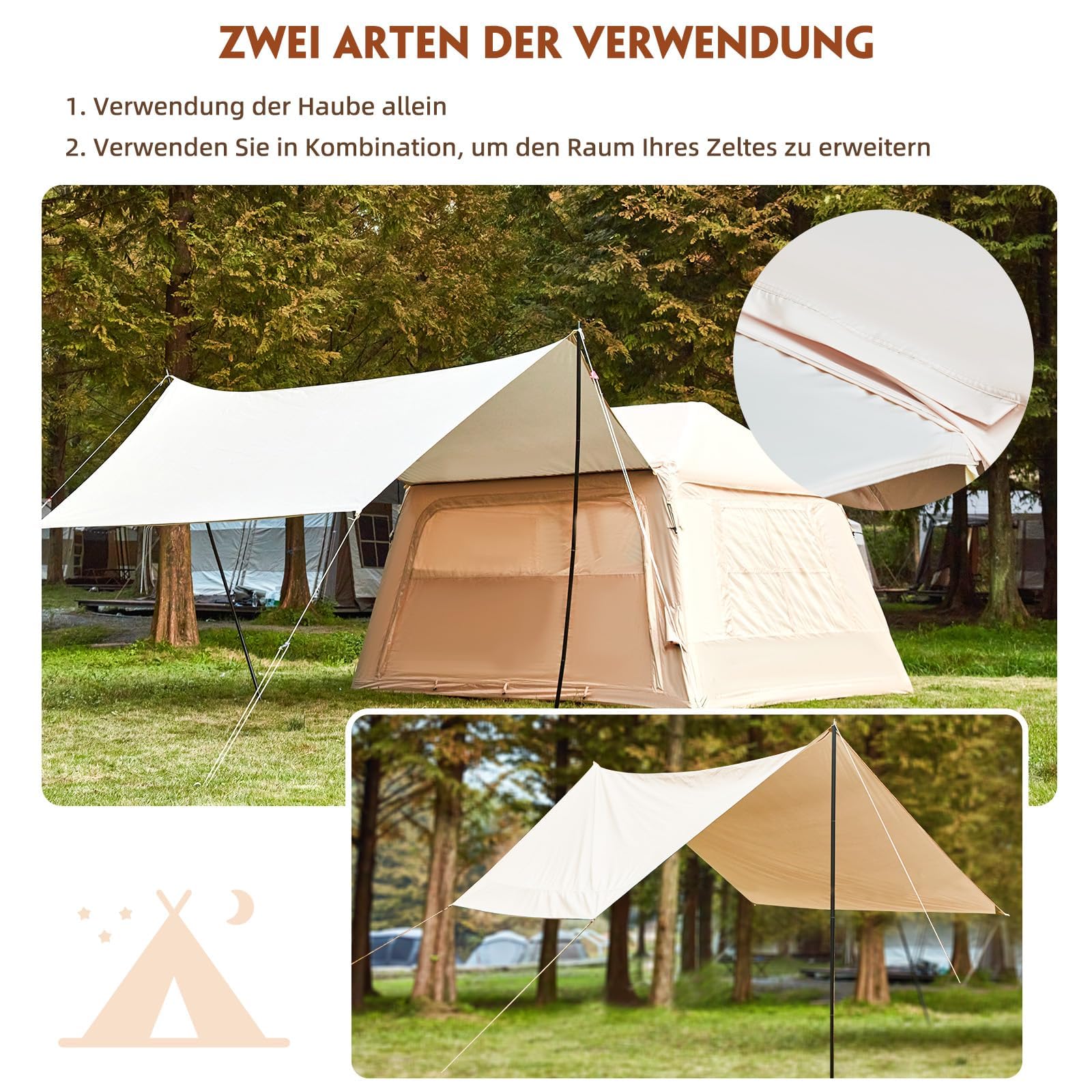 Aufblasbares Zelt mit Überdachung für 2-4 Personen,260 x 220 x 180 cm | wasserdichtes 210D Oxford-Gewebe, Familienzelt Camping Zelt mit Luftpumpe