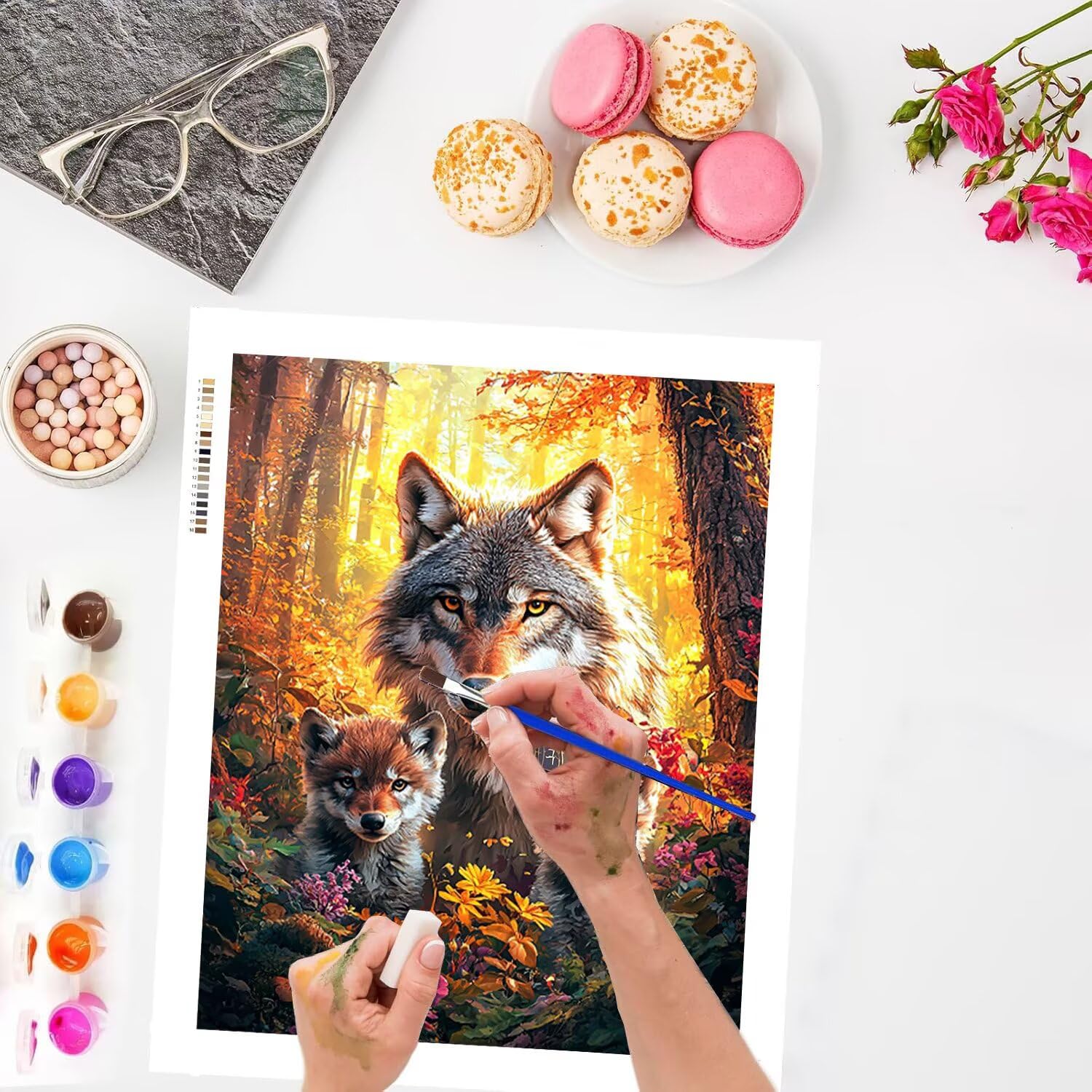 WEISHIWE Lupo animale Dipingere con i Numeri per Adulti, 70x90cm a-190 | Paint by Numbers Kit con Pennelli e Acrilico Pigmento, Fai da te Olio La Pittura di Numeri Kit, Decora la Casa, senza Cornice