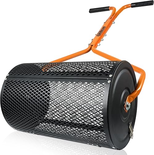 Esparcidor de compost, esparcidor de musgo de turba de 24 pulgadas, esparcidor de césped y jardín con mango ajustable en altura, esparcidor de