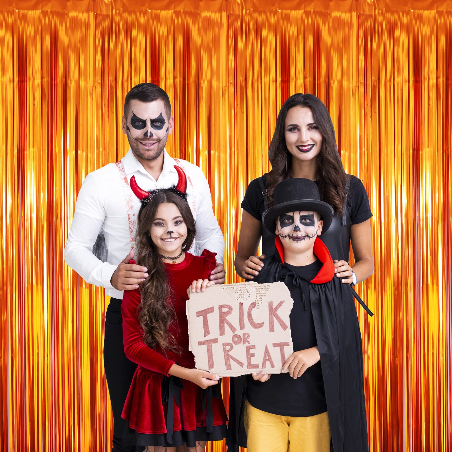 GOER 3.2 ft x 9.8 ft Metallic Tinsel Foil Fringe Curtains Party Photo Backdrop Party Streamers for Birthday,Graduation,New Year Eve Decorations Wedding Decor (5 Packs,Orange)