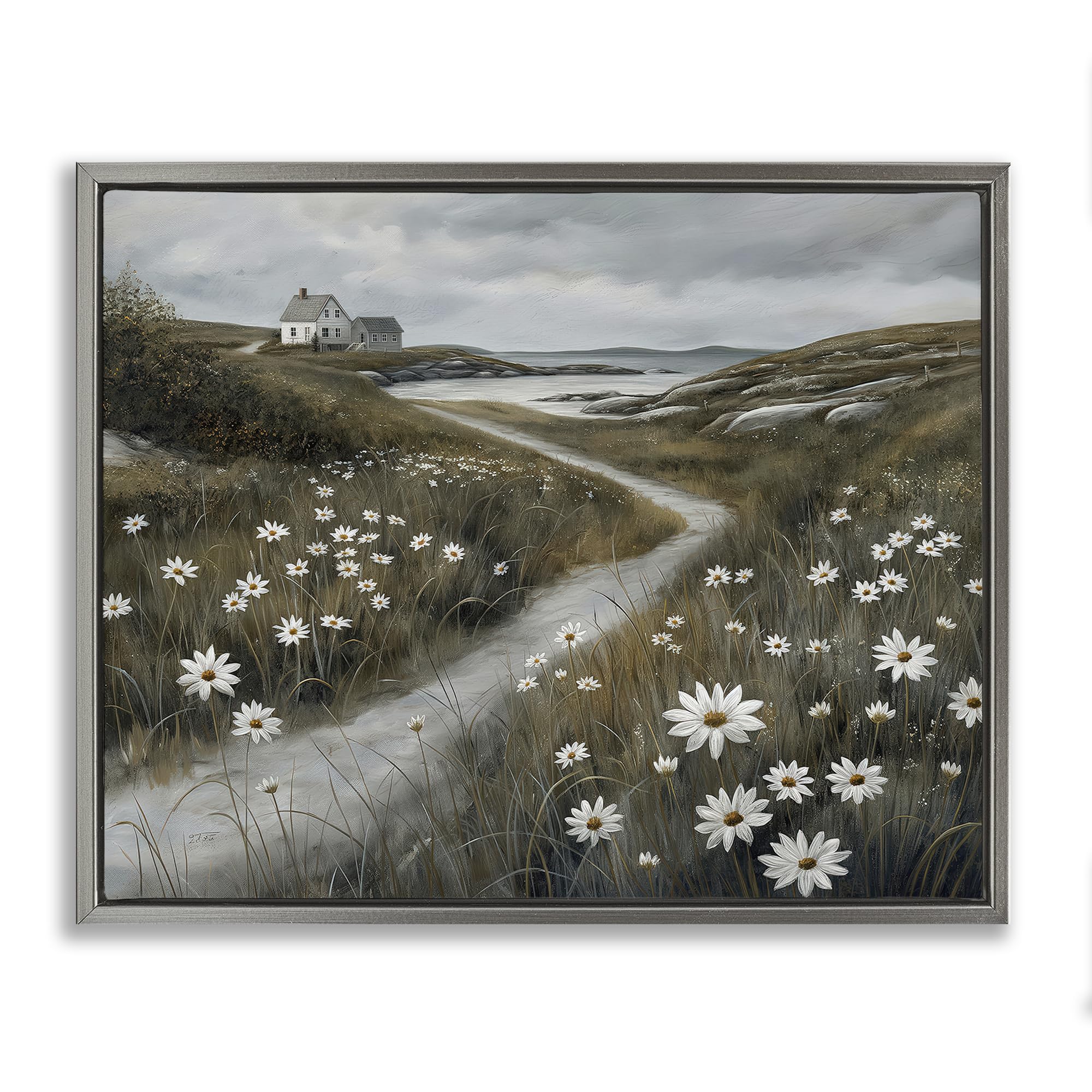 Stupell Industries Luster Gray (Matte) 'Daisies Along Coastal Path'| Floating Frame Canvas Art