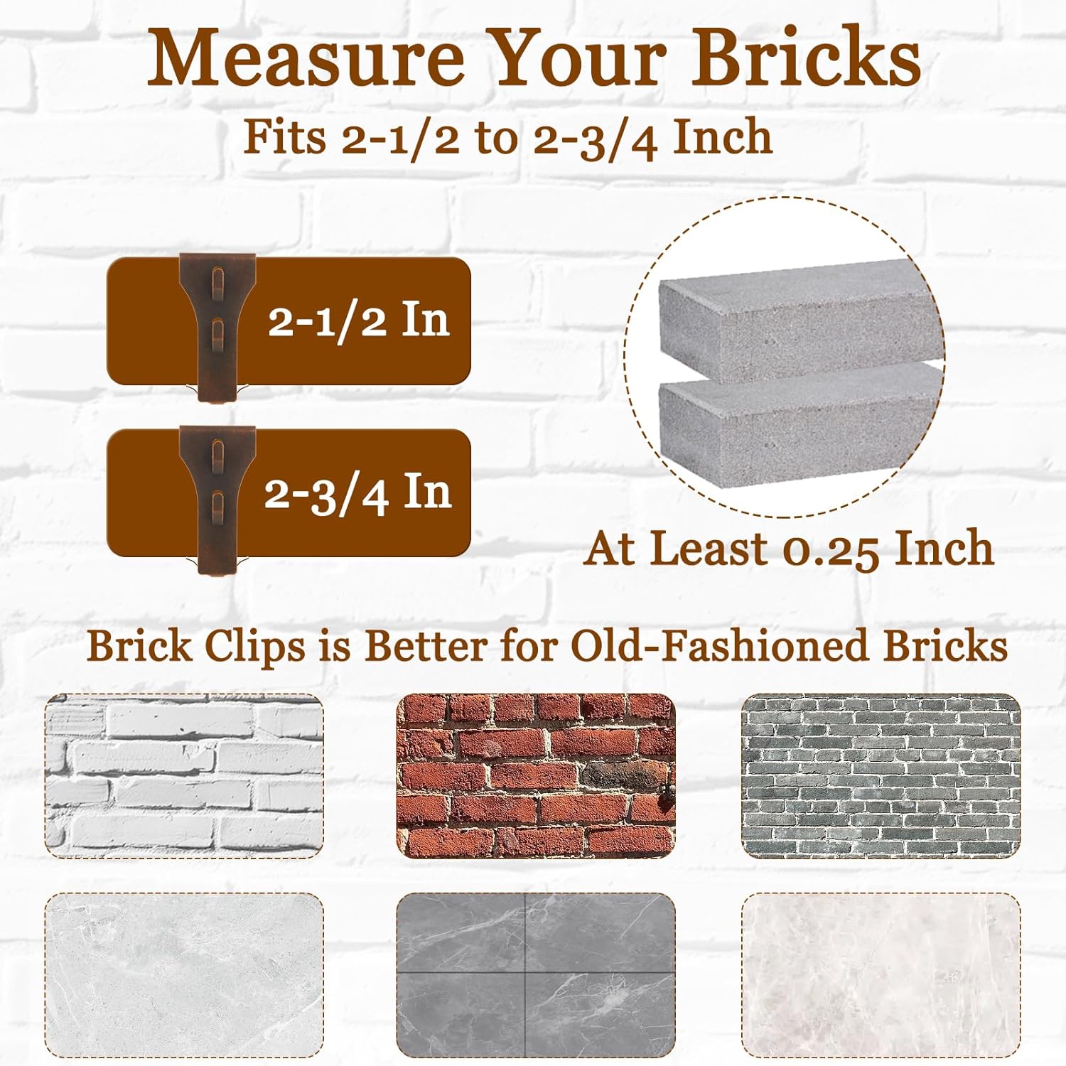 QTLCOHD 36 Pcs Brick Clips - Heavy Duty Brick Hook Clips for Hanging Indoor Fit Standrad 2-1/2 to 2-3/4 Inch Wall Picture Hangers