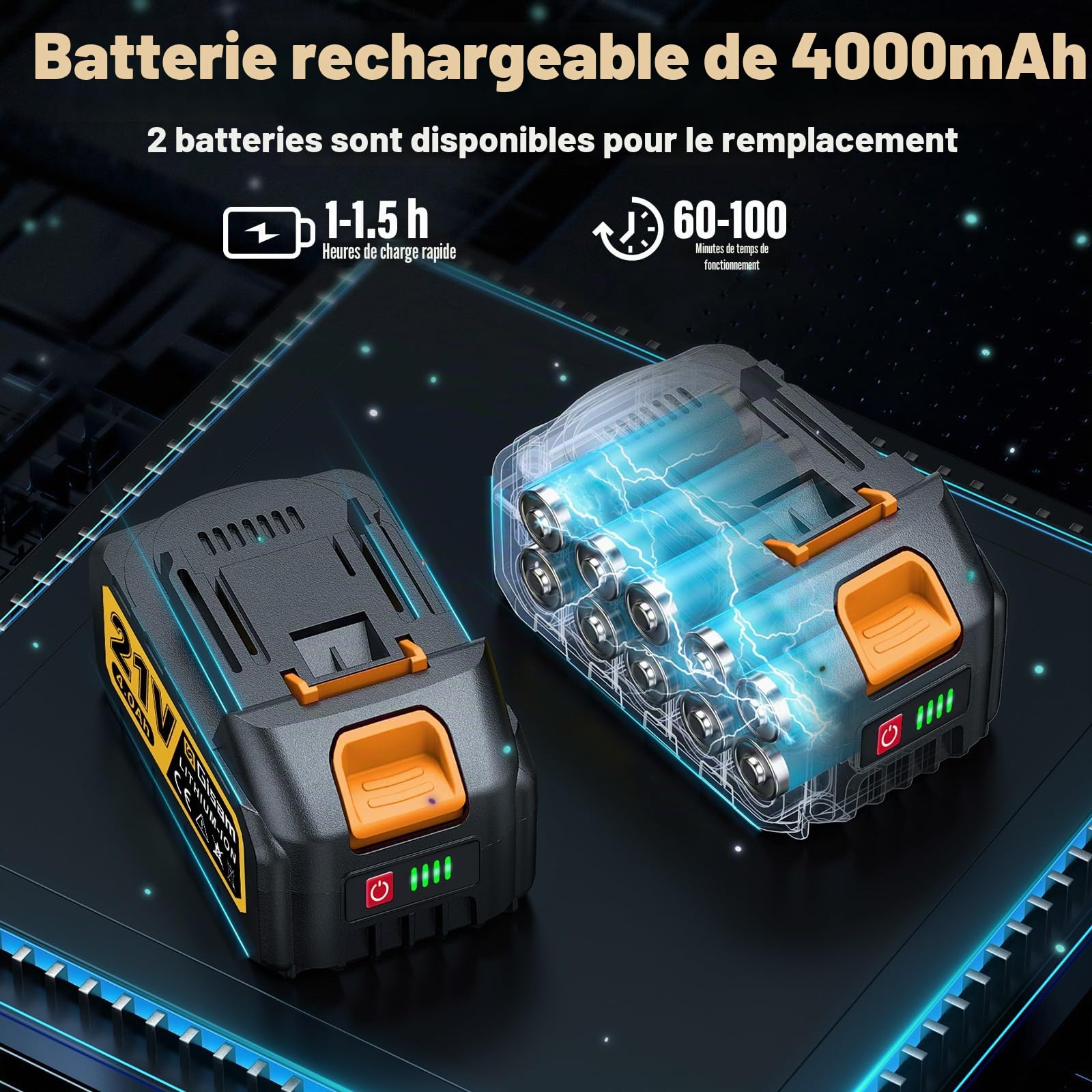 Tondeuse à Gazon sans Fil 3-en-1, débroussailleuse & Coupe-Bord, Moteur sans balais 3000W, 18,9" 3 Lames, 2×4.0Ah, Hauteur & Angle réglables, Convient pour Le désherbage (Black)