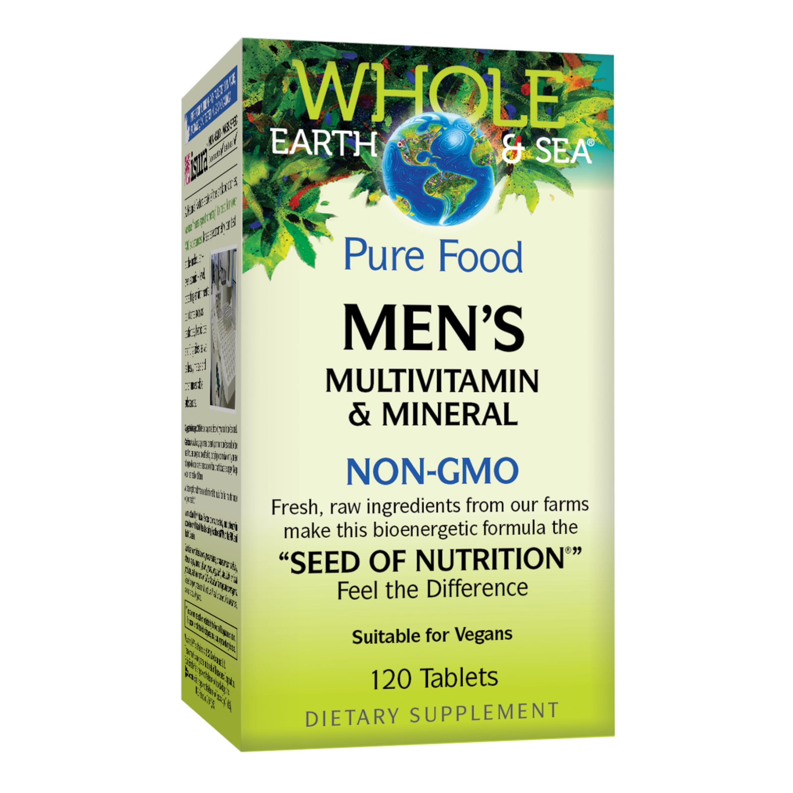 Multivitamínico y mineral para hombres Whole Earth & Sea de Natural Factors, 1 porción contiene el equivalente nutricional de ½ lb de vegetales, 120 tabletas