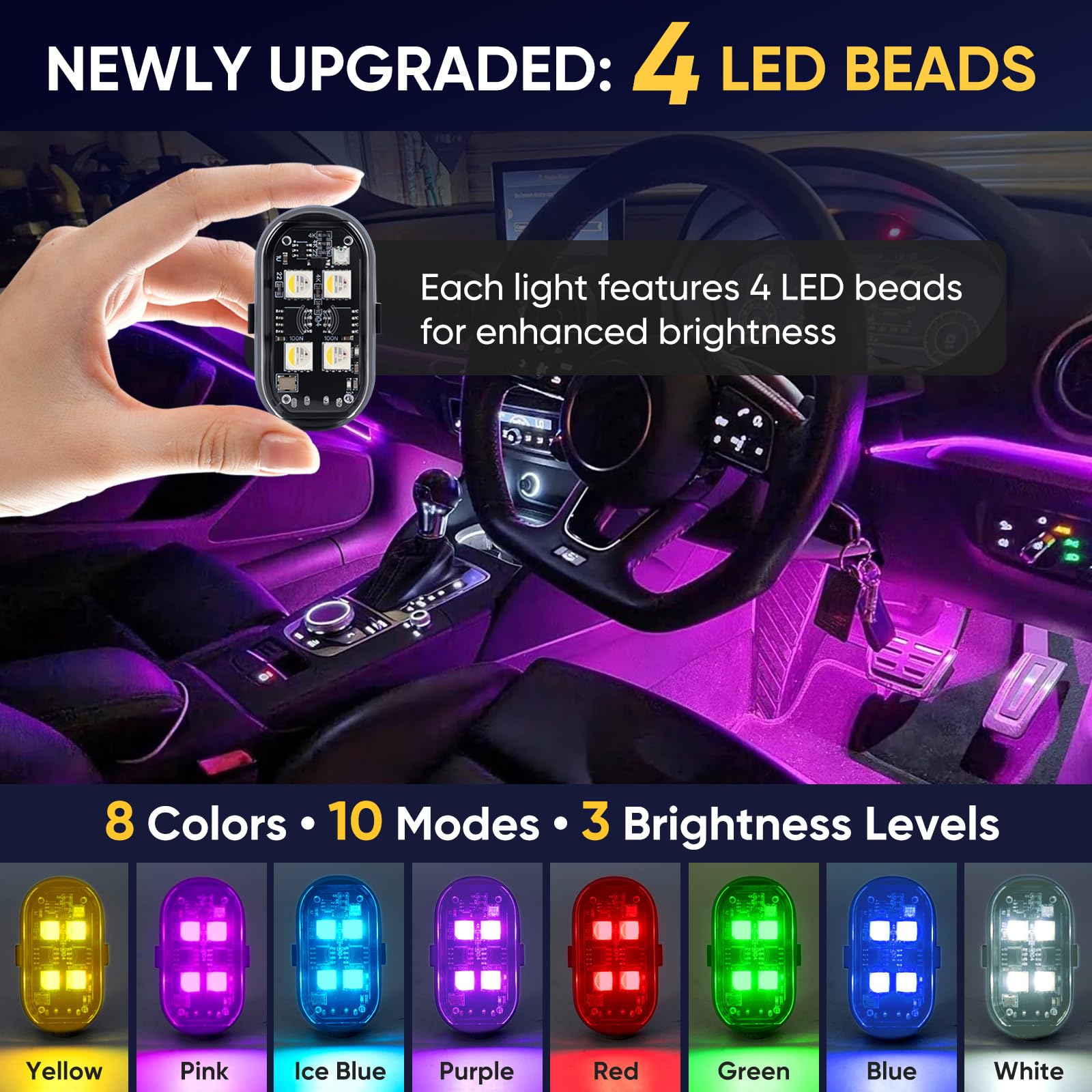 4 Pack Wireless LED Strobe Lights With Remote – 8 Colors, Rechargeable, Waterproof For Car, Bike, Drone