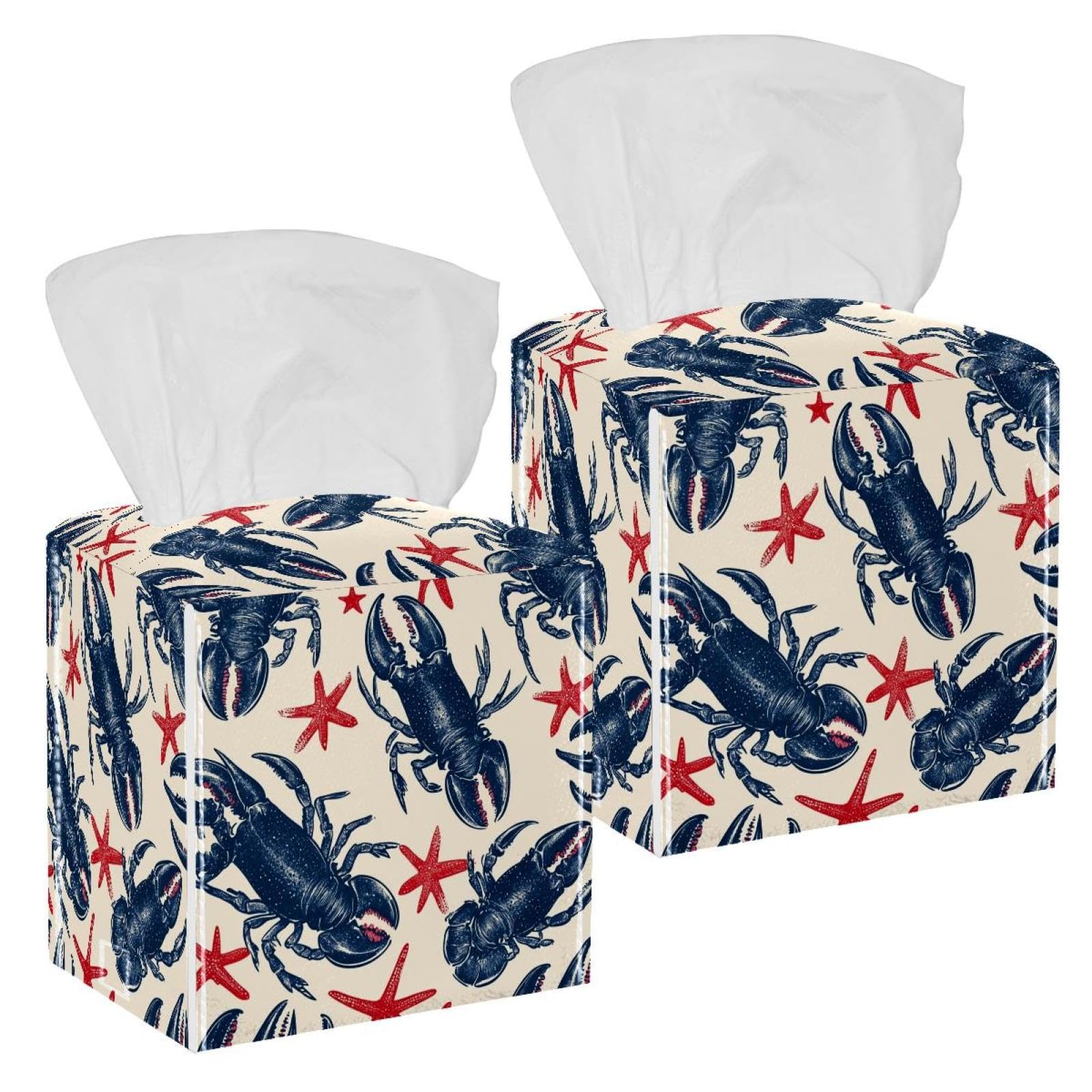 Boîte à mouchoirs en cuir design homards bleus accessoire de comptoir luxe