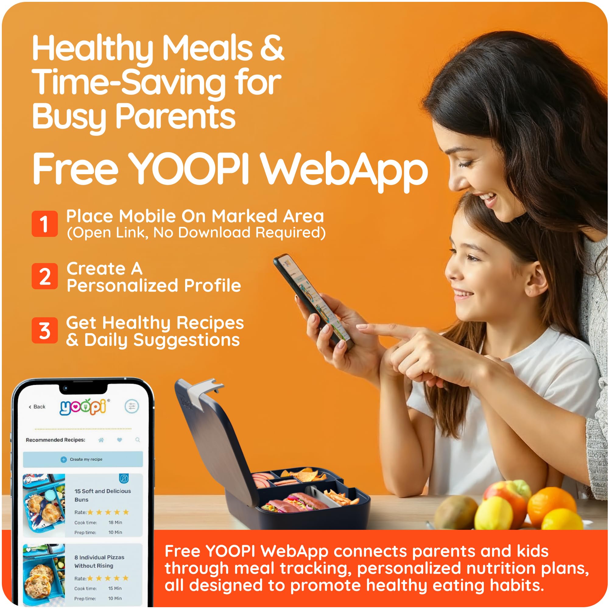 YOOPI bento box for kids, Leak-Proof, 4-Compartment Bento-Style Kids Lunch Box, Ideal Portion Sizes for Ages 3–12, Durable & Lightweight, Dishwasher Safe, & Made with BPA-Free Materials (Space Blue)