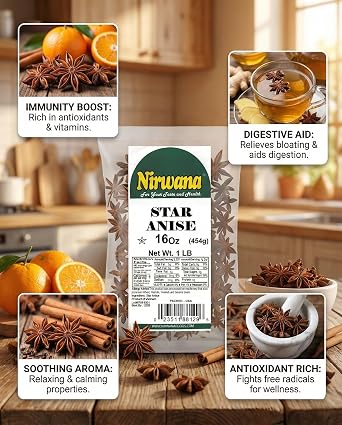 Star Anise Whole 1lb Illicium Verum Aromatic Spice for Cooking, Baking, Tea & Masala Fresh, Natural & Kosher Free