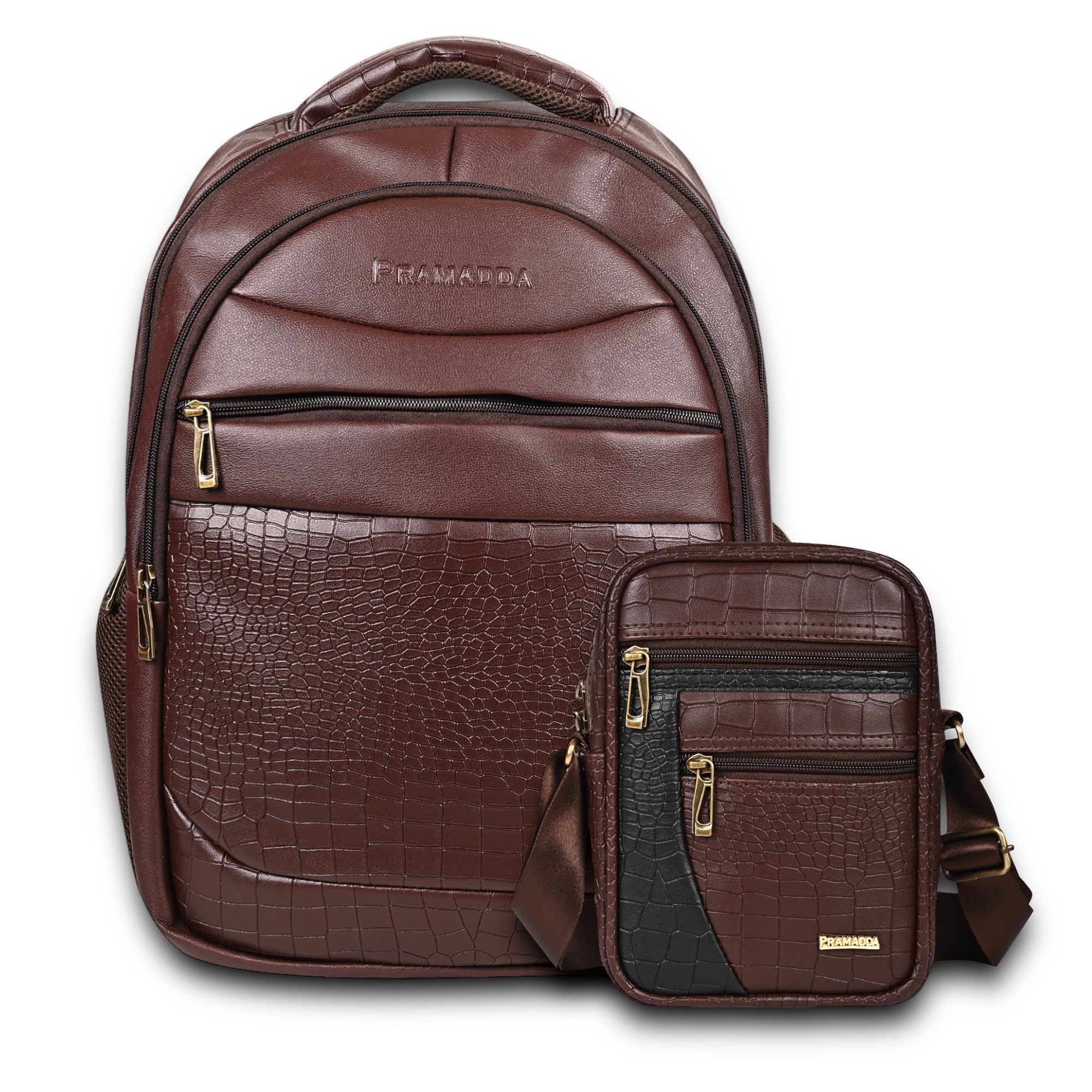 Pramadda Pure Luxury Stylish Vegan Leather Laptop Backpack Sling Crossbody Messenger Bag Combo | Birthday Gifts | Corporate Gifting |Gift for Men. (B0C93XHNBH) Amazon Price History, Amazon Price Tracker
