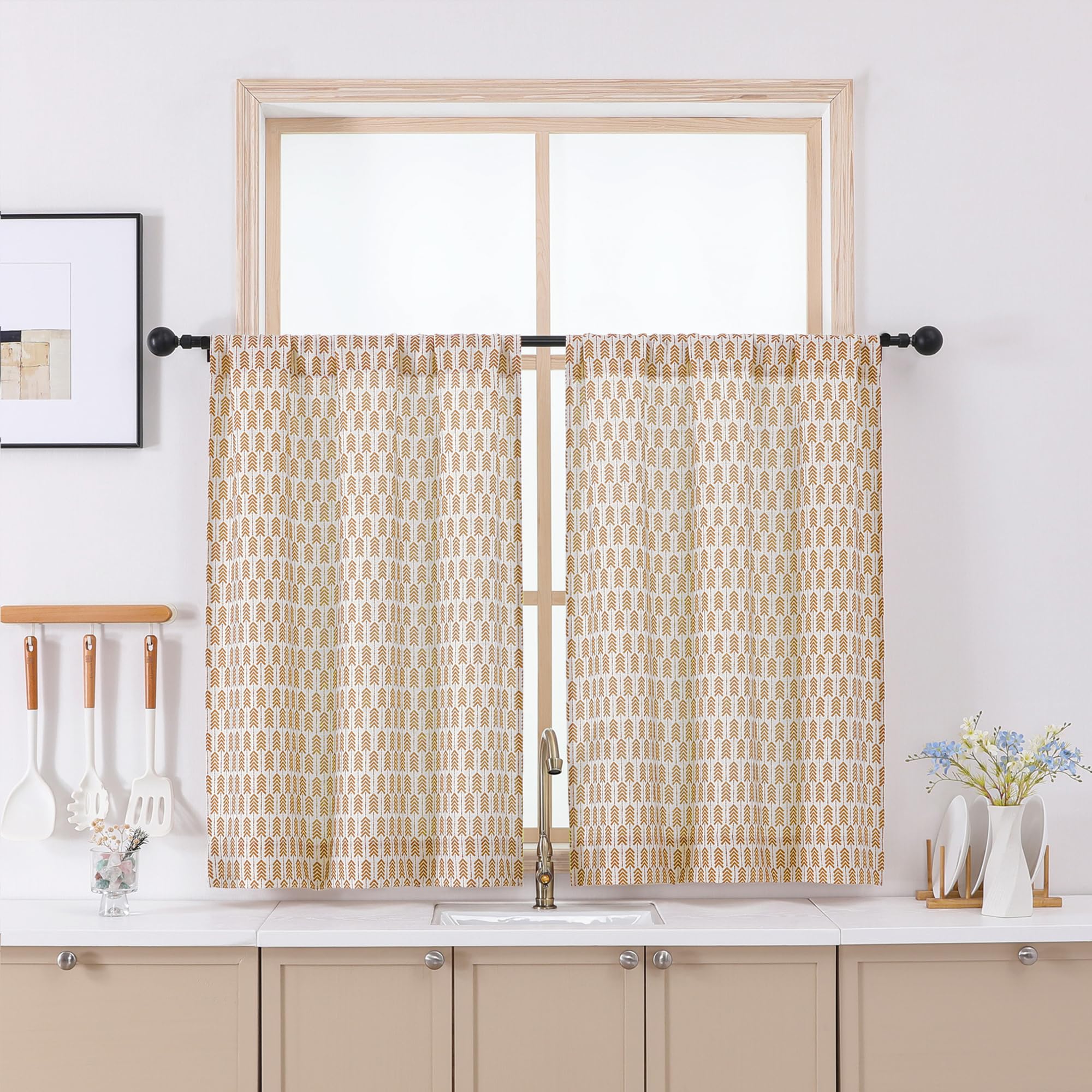 Photo 1 of Gwine Arrow Pattern Curtains - 30"W x 36"L, Orange (2 Panels)
