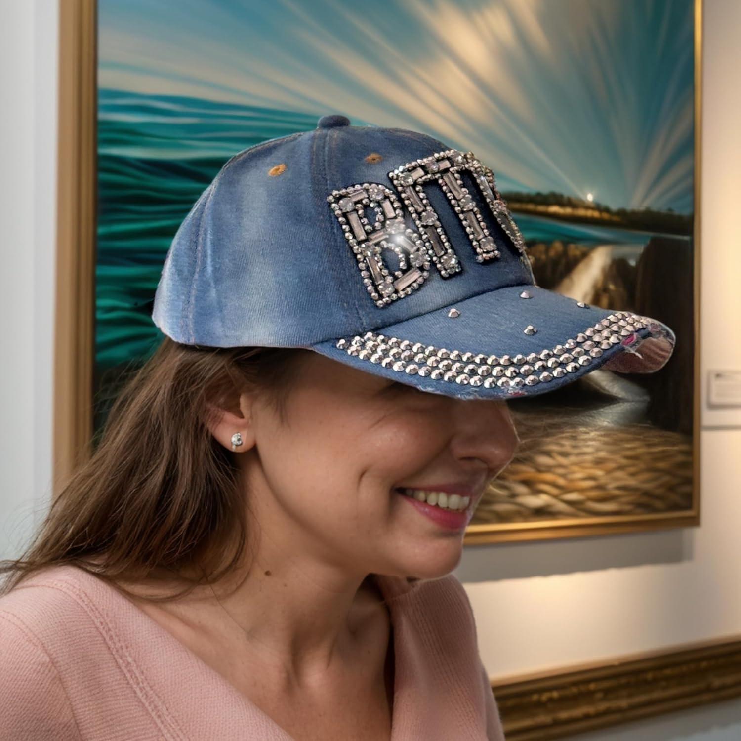 Popfizzy Bling Hat for Women, Rhinestone Baseball Cap, Bedazzled Distressed Denim Hat, Fun Birthday Gifts for Women and Girls - Image 7