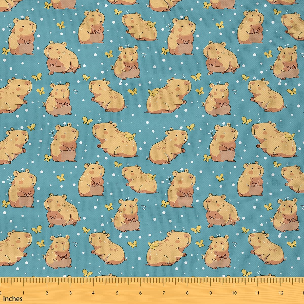 Loussiesd Kinder Niedlich Capybara Stoff Meterware 92x150cm für Stühle Cartoon Tier Dekorative Patchwork Stoffe Schmetterling Wasserdichter Stofffor Stühle Weiße Polka Dots DIY Polsterstoff