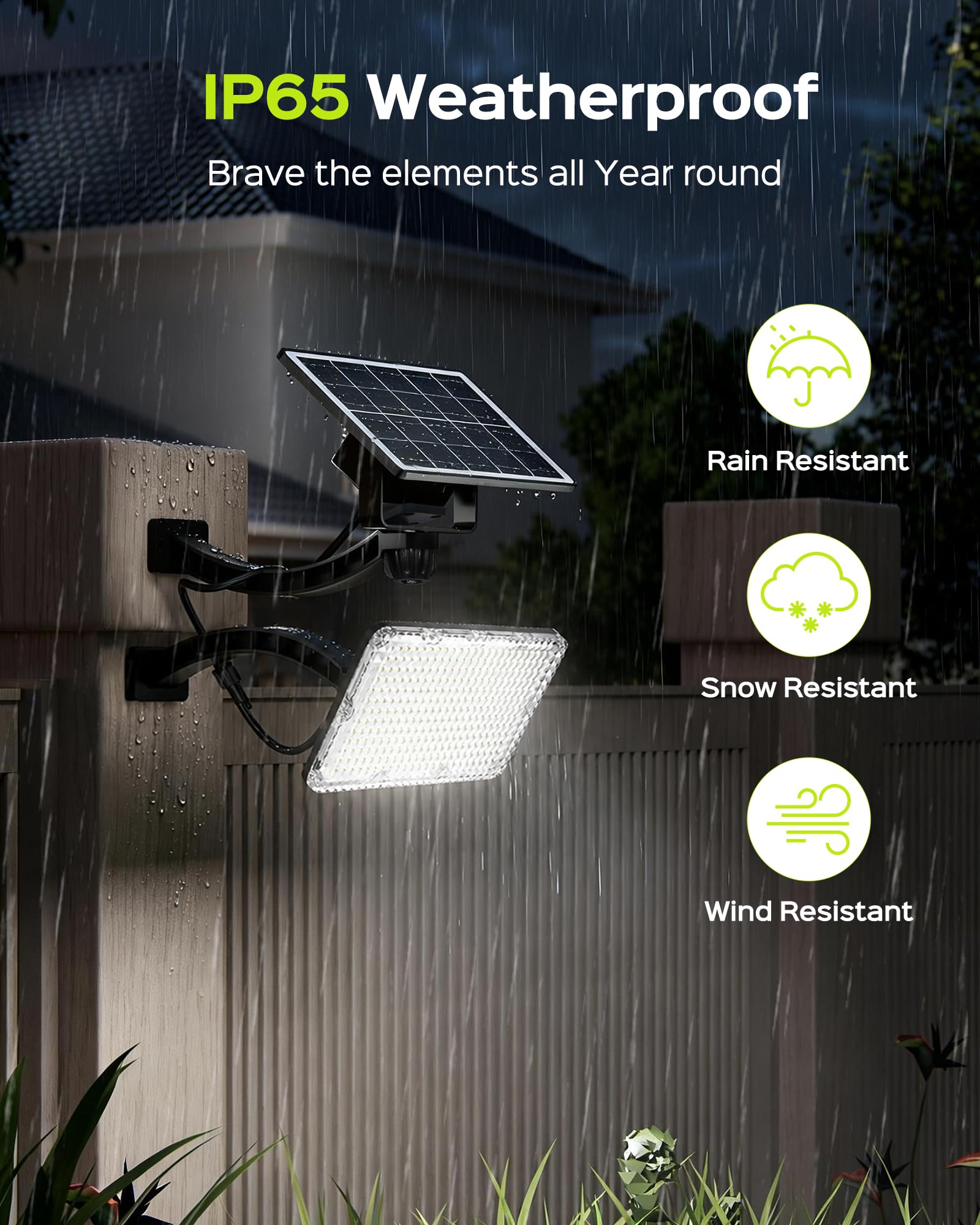 JACKYLED 1000 lúmenes, 299 luces LED solares para exteriores, luz solar brillante del atardecer al amanecer, IP65 impermeable al aire libre, luz de inundación de seguridad para pared, porche