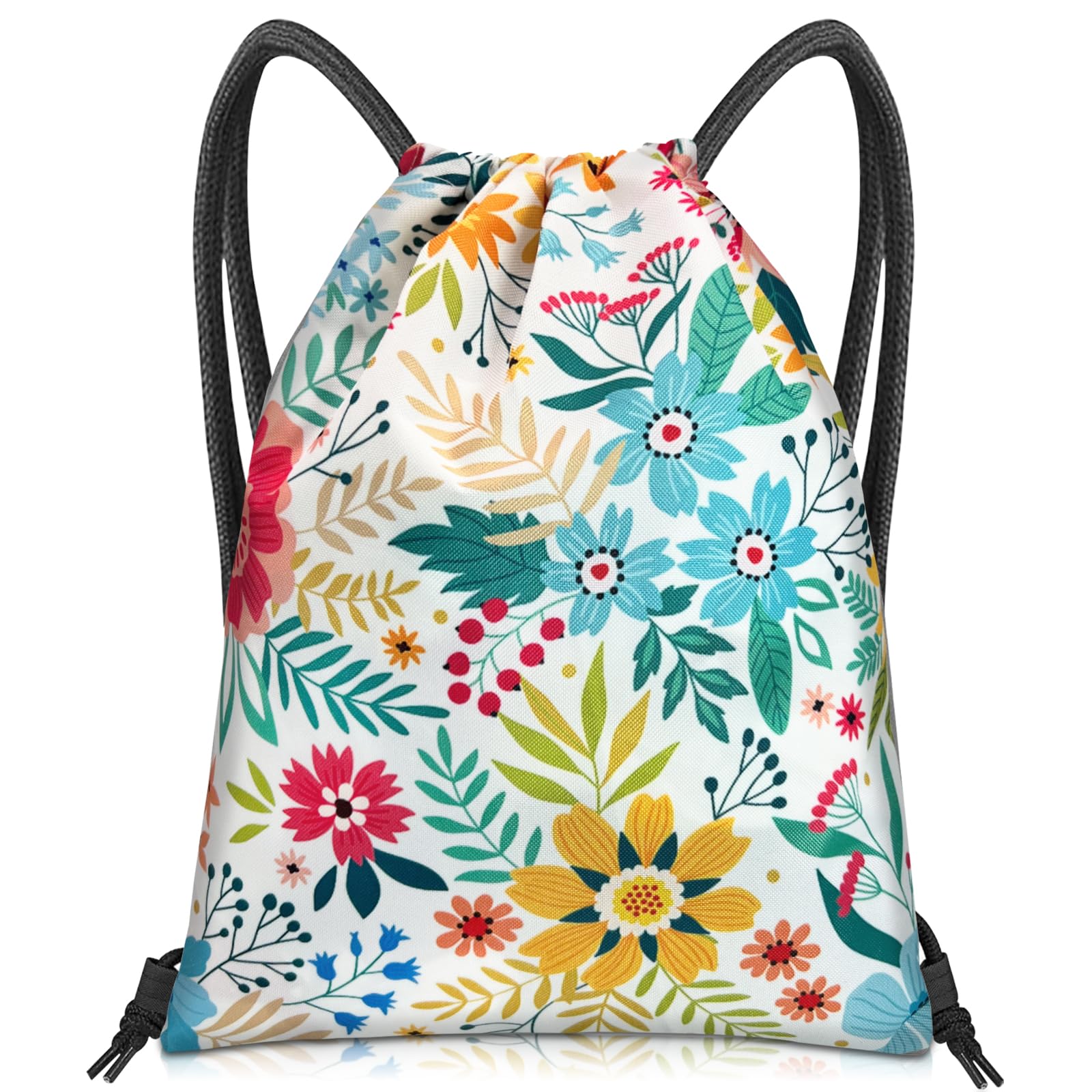 Drawstring Backpack Draw String Bag Sports Gym Bags Waterproof Cute Aesthetic Sackpack for Unisex Women Sports Beach Travel(13"×17")-Flower