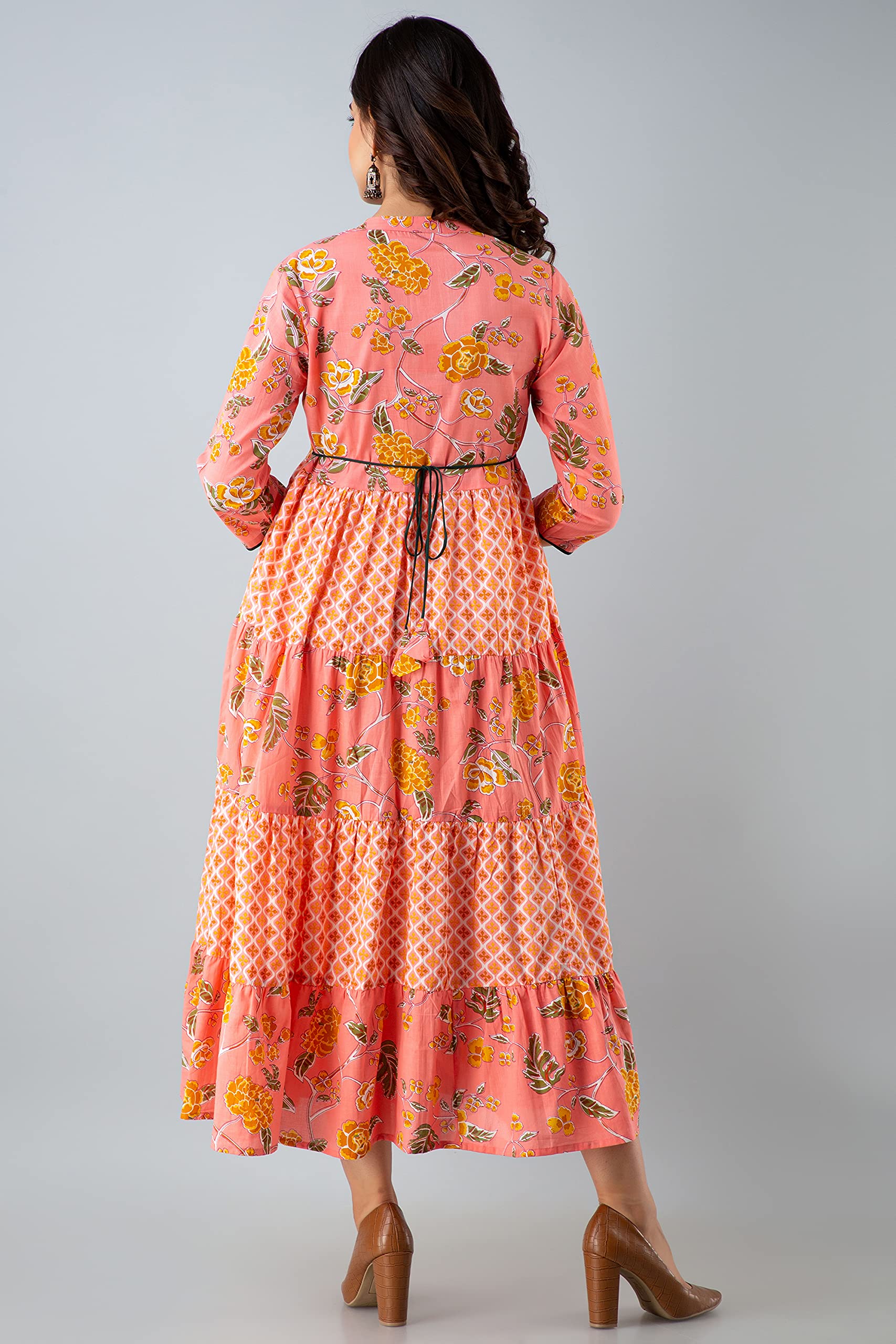 Jikonet Women's Cotton Anarkali Midi Casual Dress (G37Ox_Ti-250-S_Orange