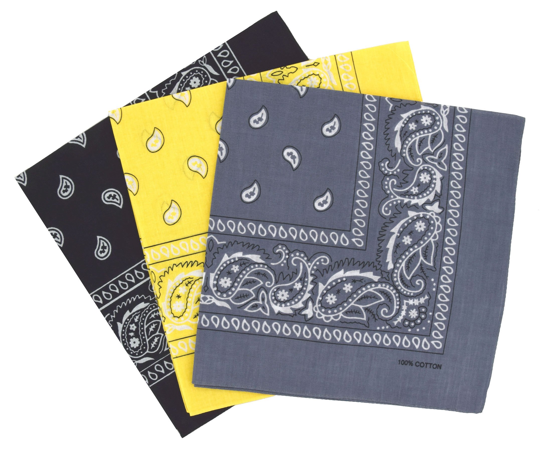 Laciteinterdite Women's Schwarz,Dunkelgrau,Gelb Set Of 3 Paisley Bandanas For Men And 57 X 57 Cm - Multicolour - One Size