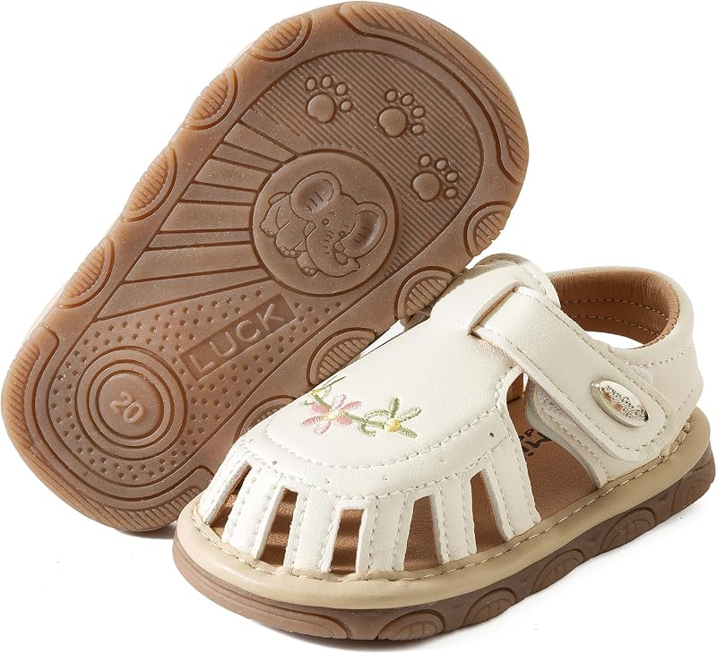Jastore Infant Baby Girls Boys Squeaky Sandals Summer Flower Sandals Newborn Crib Shoes First Walkers Prewalkers Shoes