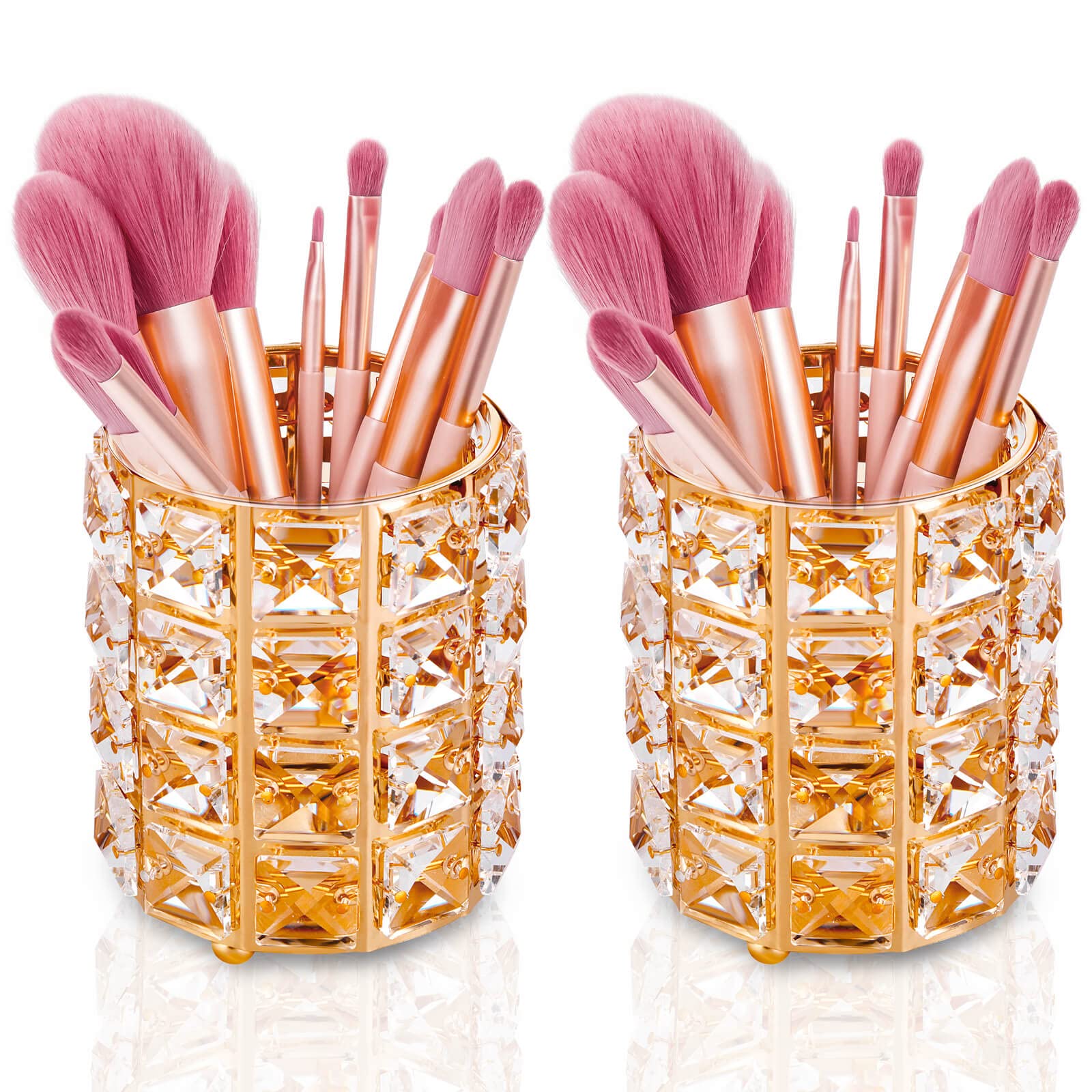 YIVIYAR 2Pack Golden Crystal Makeup Holders and Organizers Brush Holder Makeup Organizer Makeup Organization Makeup Organizer Countertop Pen Cup Small Makeup Organizer Makeup Stuff Make Up Case(Gold)