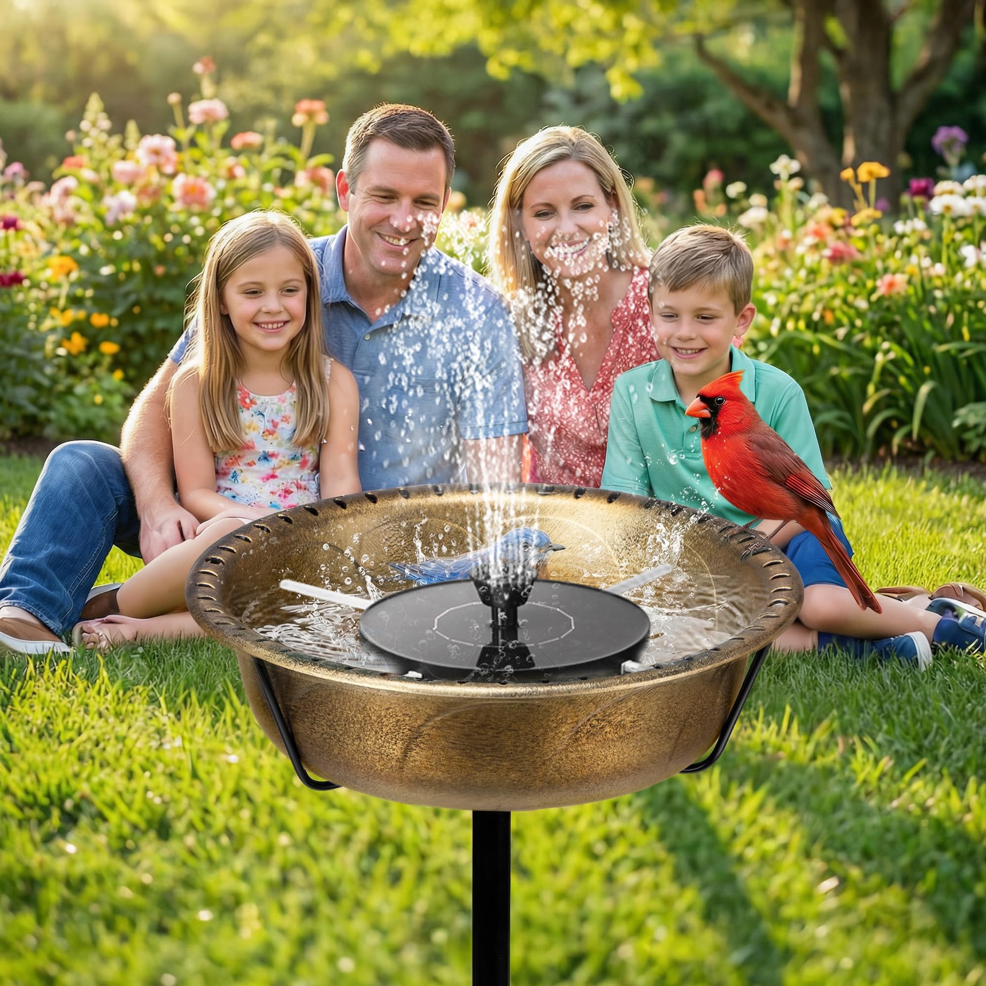 VIVOHOME Solar Bird Bath, Drinking Water Bowl with Sun-Powered Fountain for Garden, Upgraded 5-Pronged Base, Birdbath & Birdfeeder for Garden Lawn Backyard Retro Copper - 2