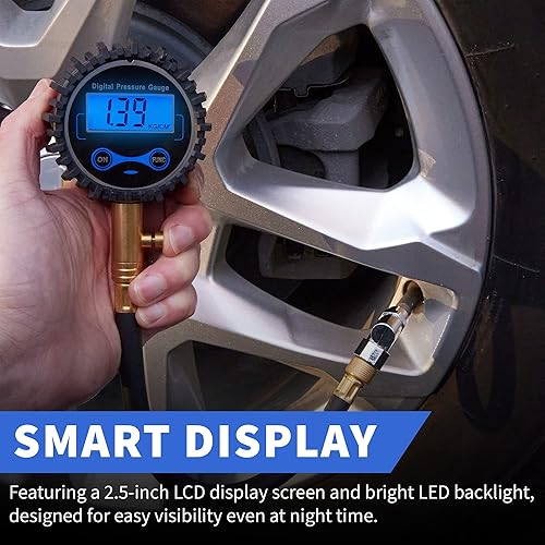 Miniatura 2 de MeasuPro Medidor digital de presión de neumáticos con válvula de purgador de aire incorporada, retroiluminación LED, medidor de aire de fácil