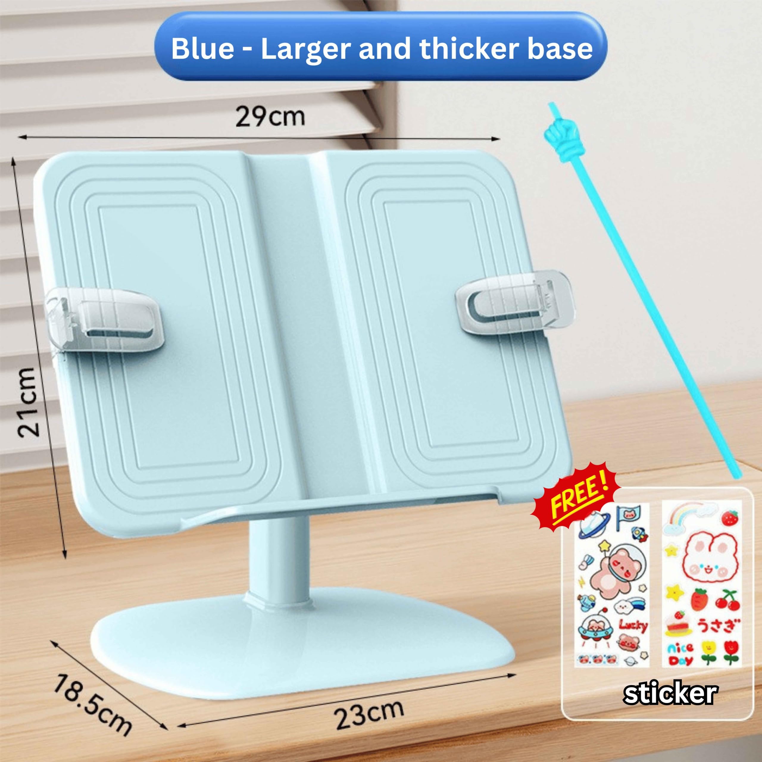 SOLDTRUE Adjustable Book Stand for Kids & Adults – Ergonomic Reading Holder with Height & Angle Adjustment, Extendable Width (29-46cm), Hands-Free Bookstand for Study, Reading, and Office (Blue) 1