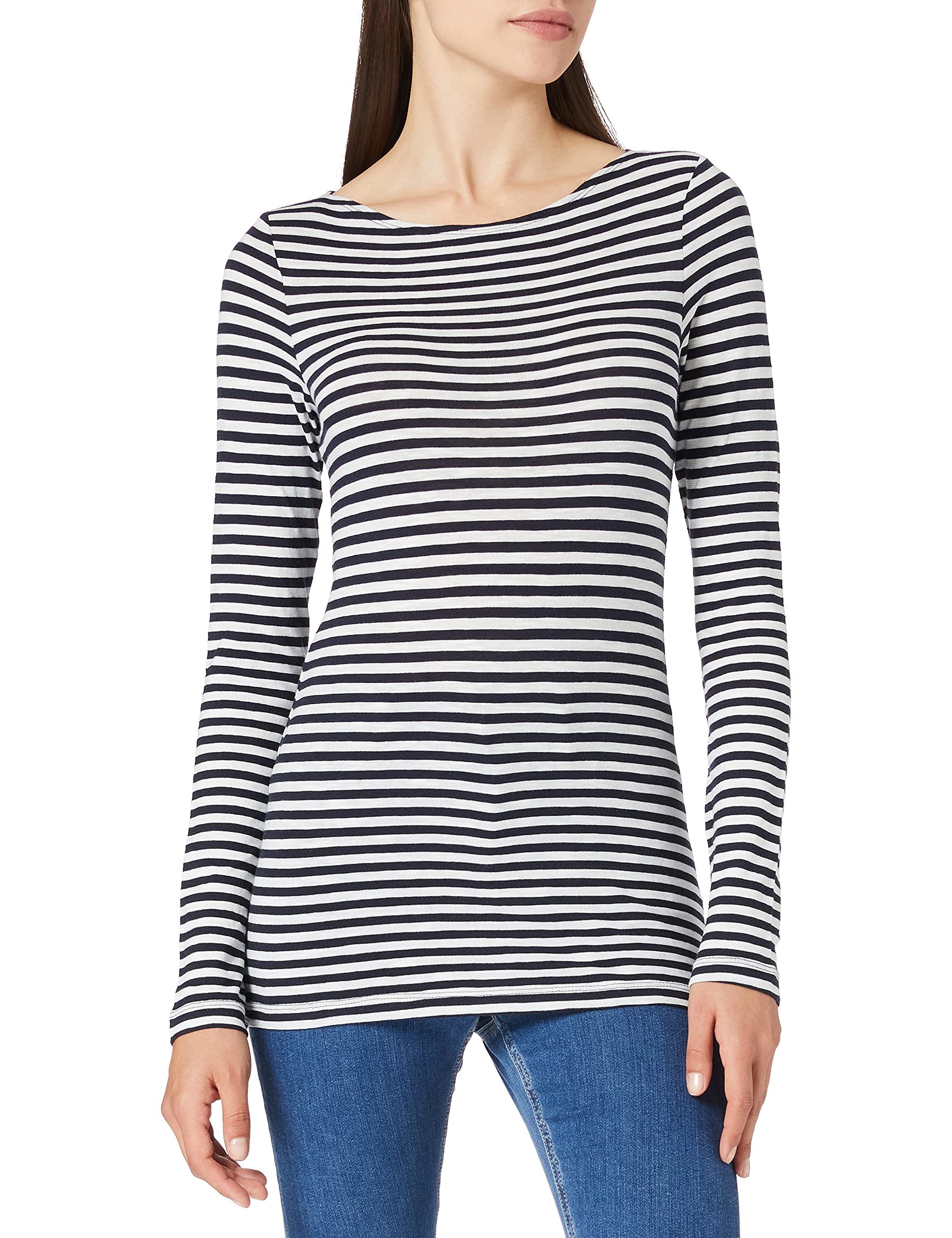 Marc O'Polo Damen Langarmshirt aus Bio-Baumwolle mit U-Boot-Ausschnitt