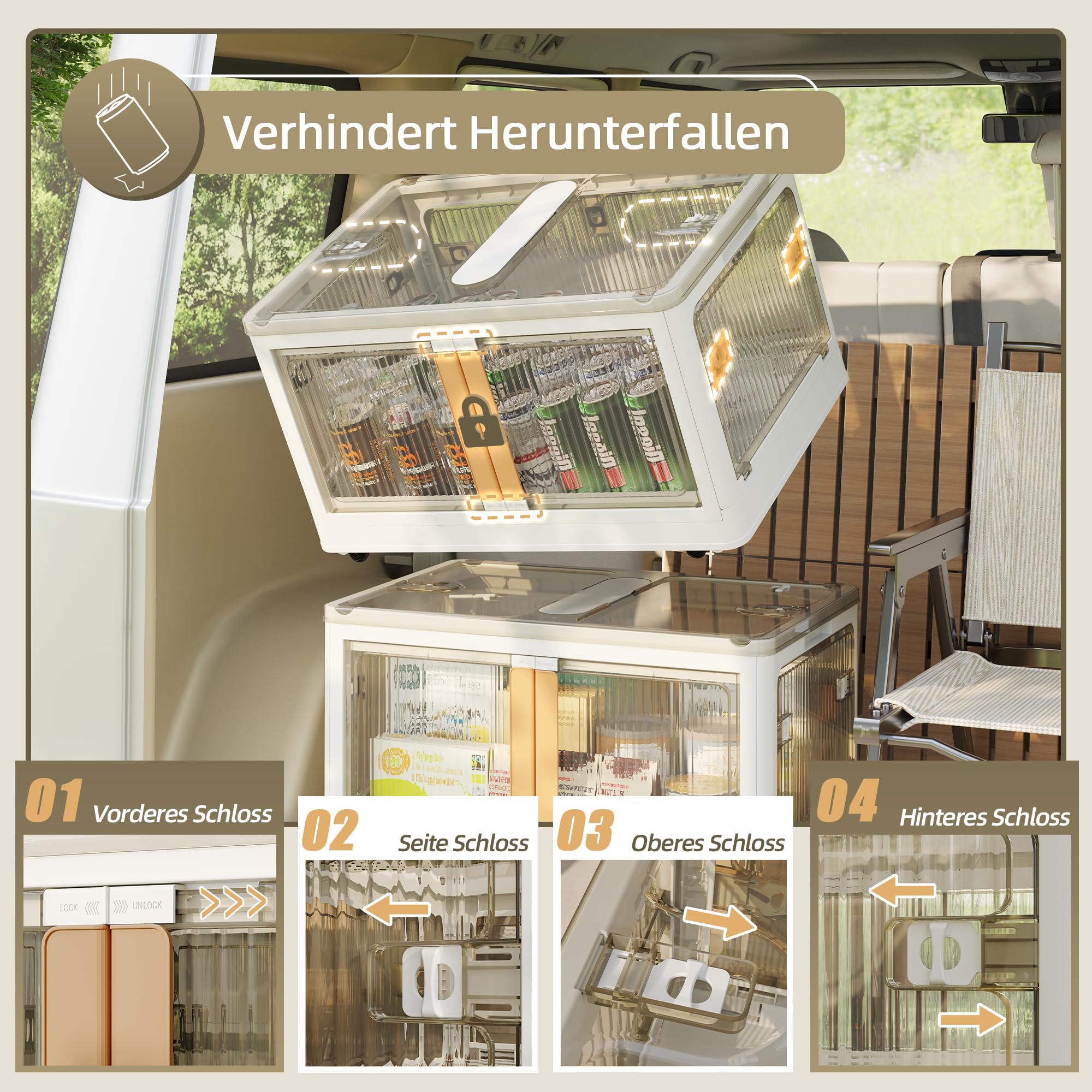 NETEL Aufbewahrungsbox mit Deckel, 83L 4 Stück Boxen Aufbewahrung, Stapelboxen, Plastikbox mit Deckel, Faltbare Aufbewahrungsboxen mit Tür und Rollen, 5 Seiten sind zu öffnen, Transparent und Stabil.