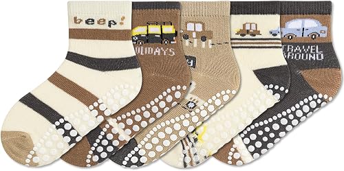 Non-Slip Toddler Socks with Grippers - 5-10 Pairs Grip Socks for Girls & Boys 1-