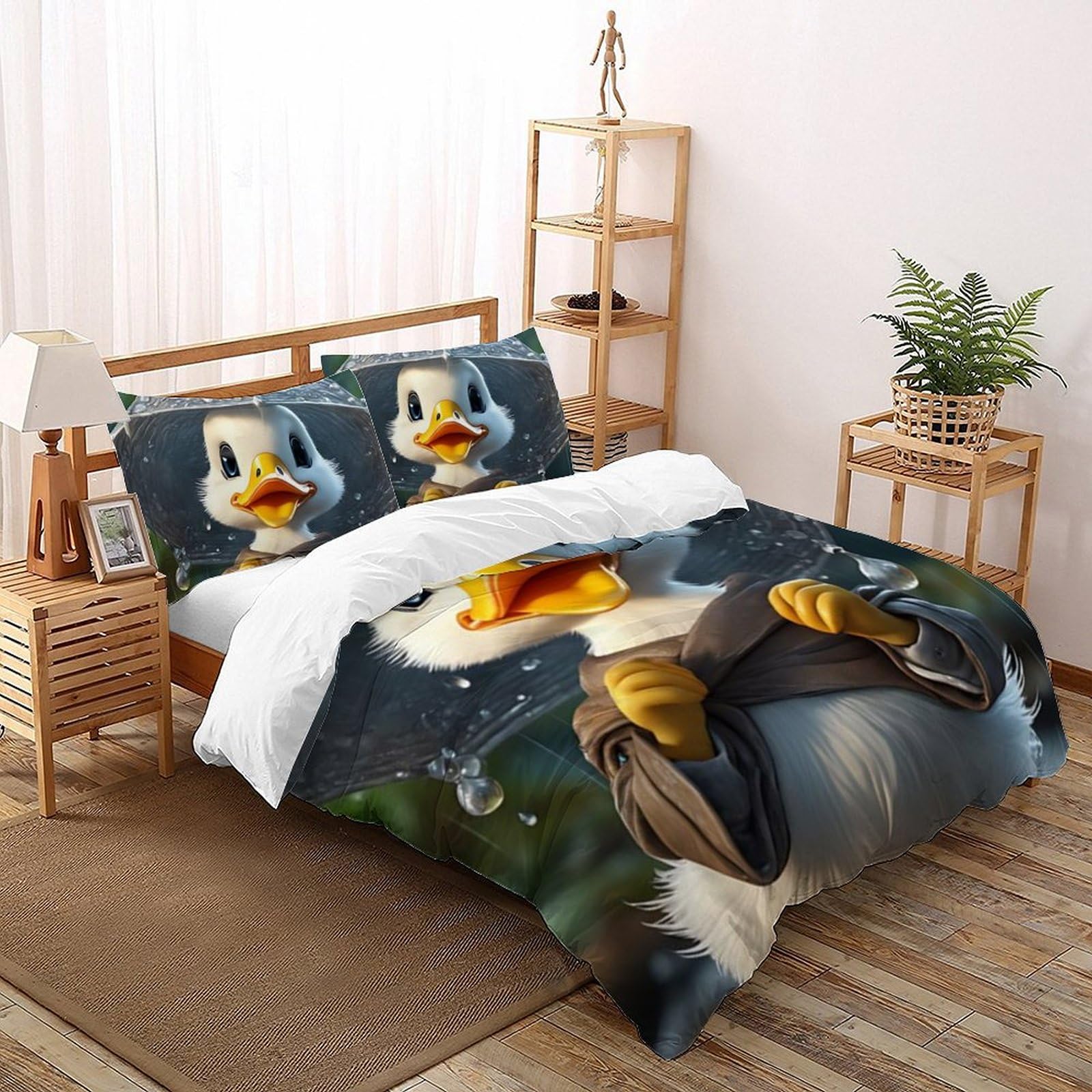 Housse de couette super king Le Petit Canard microfibre imprimé animaux 3D 260x220cm