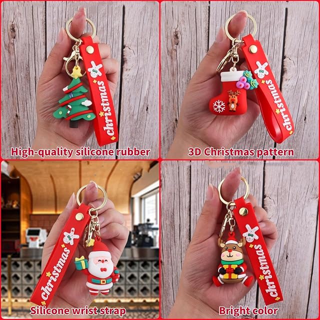 Foto 2 de 4 de KAHEIGN 20 Piezas 3D Llaveros Navideños con Correa de Silicona para Muñeca