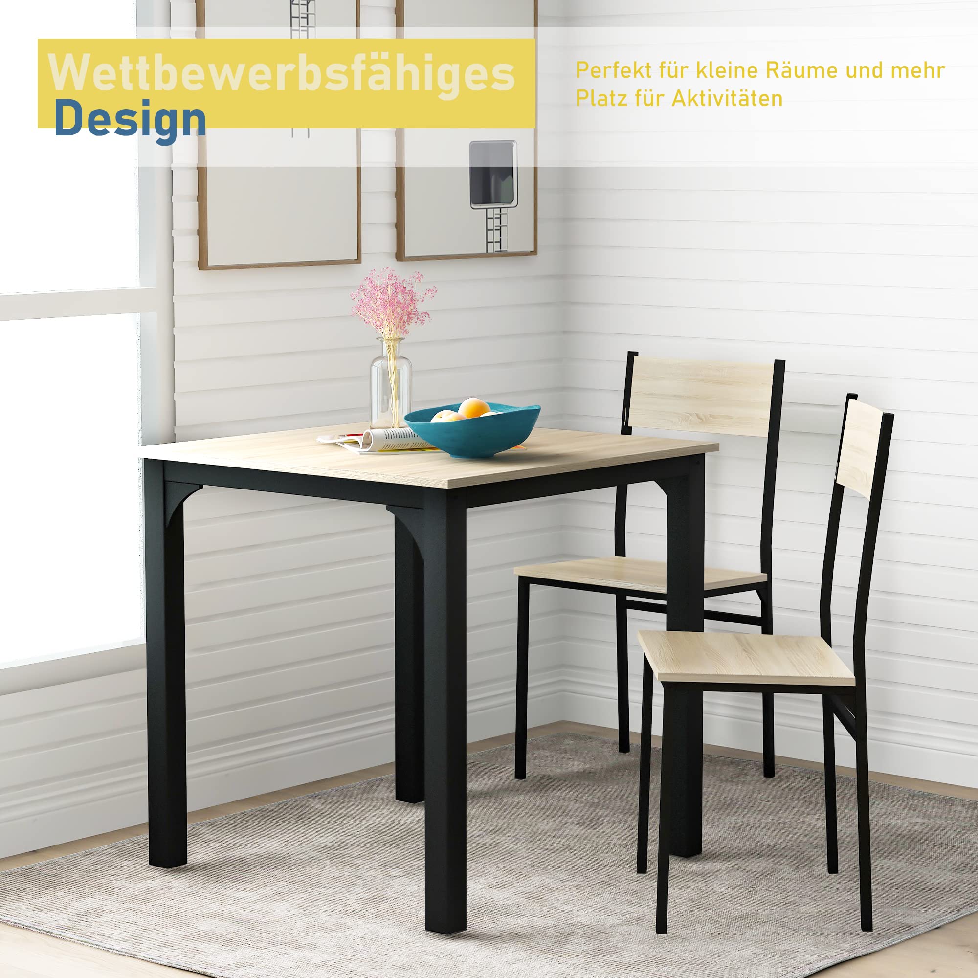 Set Tavolo E 2 Sedie Pieghevoli Per Sala Da Pranzo - Legno MDF E Metallo, Ideale Per Spazi Piccoli - Foto 2