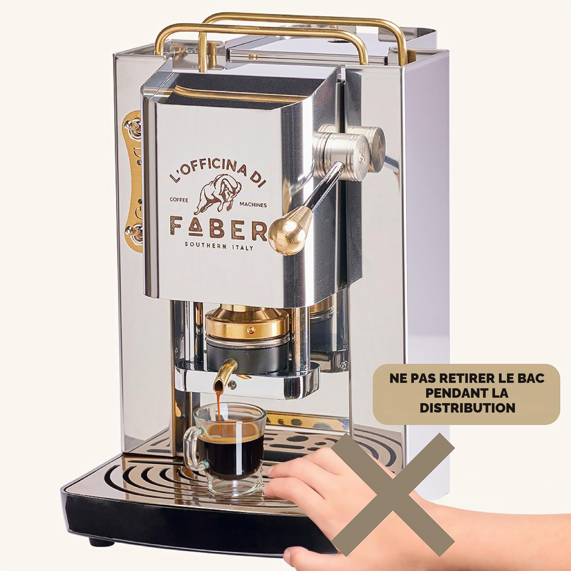 FABER COFFEE MACHINES | Modèle Pro Total Inox Deluxe | Machine à café à dosettes ese 44mm | Pressacialda en laiton réglable | électrovanne de série (laiton)