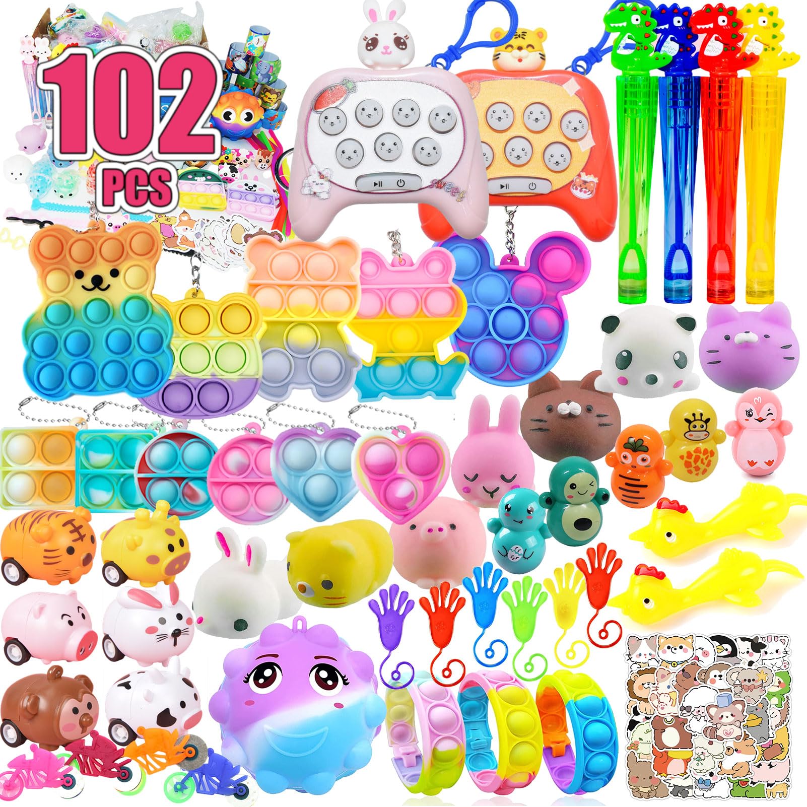 102 PC Premium Party Favors for Kids 3-5 4-8-12,Mini Fast Push Game, Classroom Prizes for Boys and Grils,Treasure Box Toys, Pinata Filler,Goodie Bag Stuffers,Treasure Chest Carnival Prizes Bulk Toys