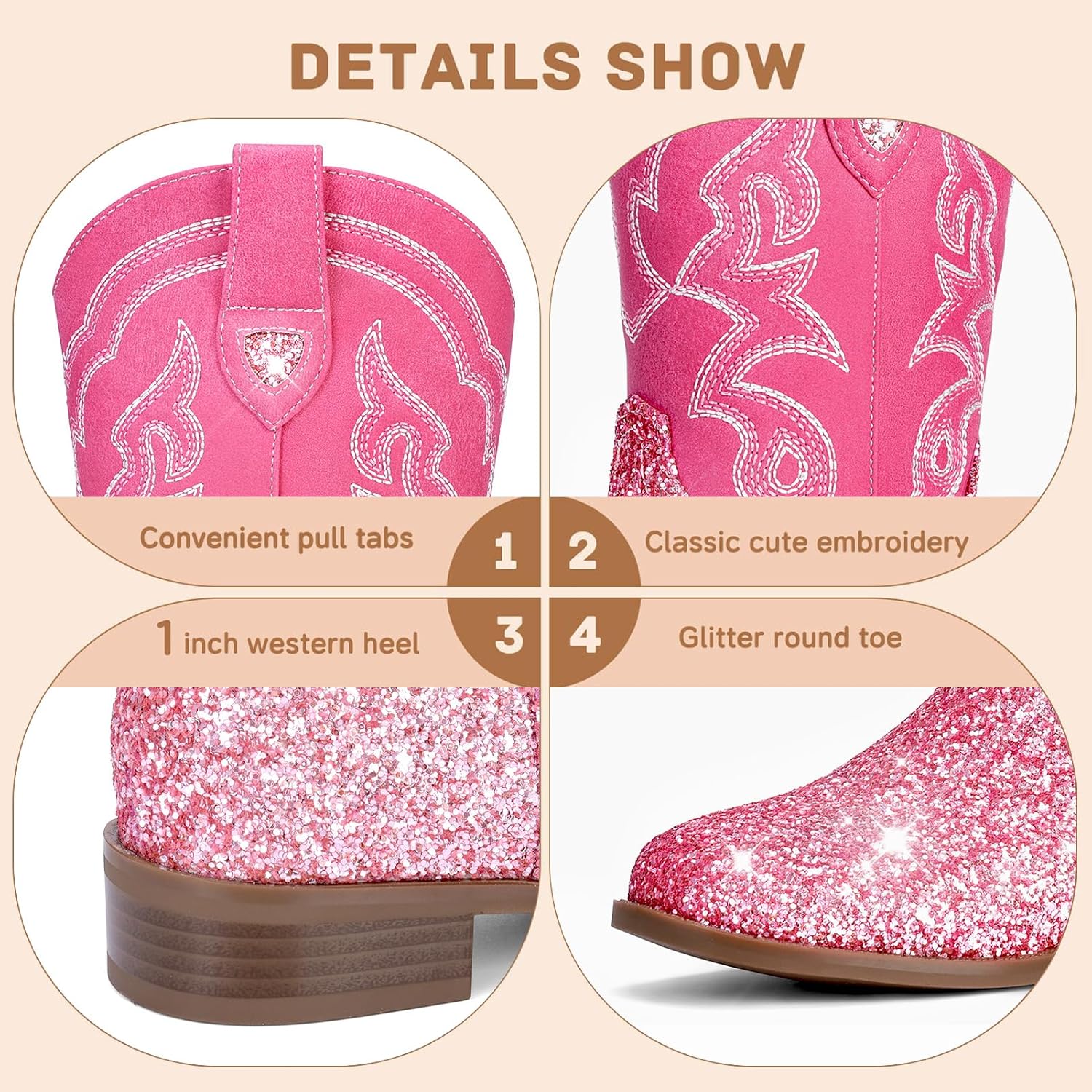 Choiran Cowboy Boots for Girls and Boys - Western Cowgirl Boots Unisex Mid Calf Riding Shoes for Toddler Little Kid/Big Kid