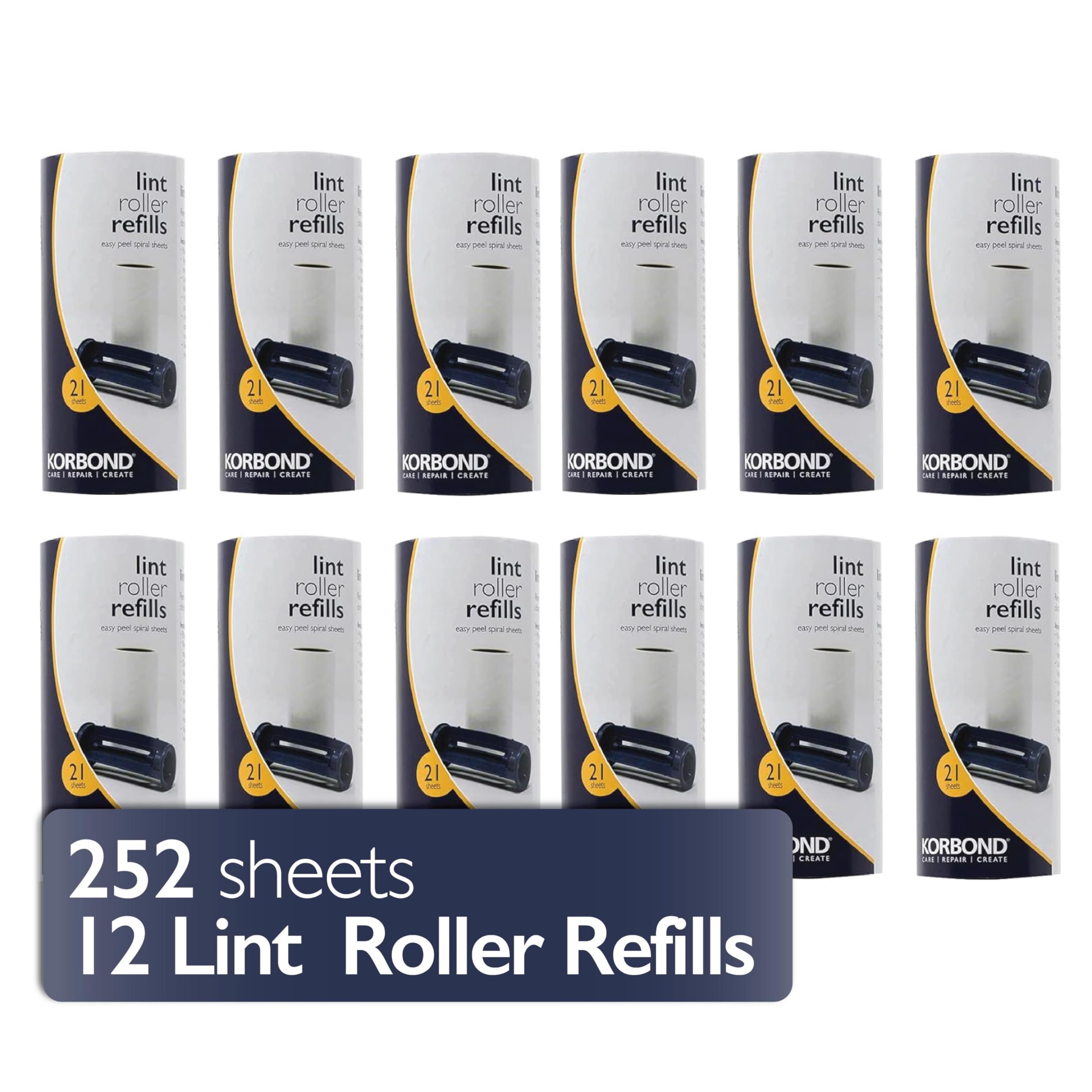 Korbond 12 Pack of Lint Roller Refills - 252 Pre-Cut 252 Sheets, Multicolor