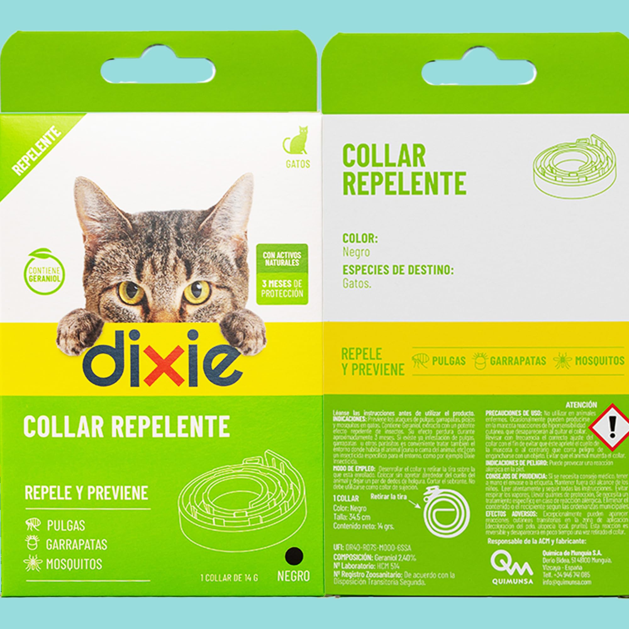 DIXIE – Collar Antipulgas para Gatos y Gatitos – Repele y Protege de Pulgas, Garrapatas y Mosquitos – Sin Insecticidas – 3 Meses de Protección Natural - 34,5 cm Ajustables para Cualquier Raza y Tamaño