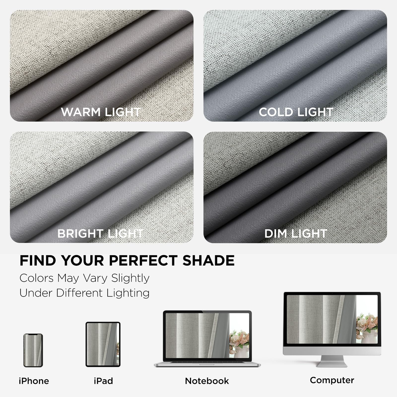 Joydeco, Set di 2 tende oscuranti da 213 cm di lunghezza, in tela grezza biancastra termicamente isolata, con occhielli, tende strutturate per camera da letto e soggiorno