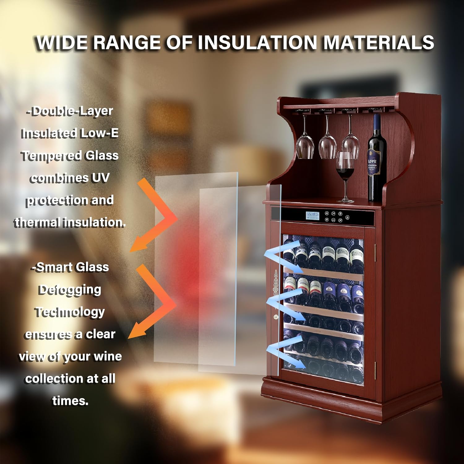 43-Bottle Wine Cabinets, 5.3 cu.ft. Wine Cooler with UV Protection Glass & Digital Temperature Control with Adjustable Shelves, Quiet Compressor Cooling System, Perfect for Home Kitchen & Dining Room