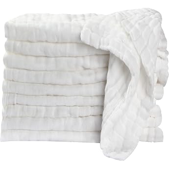 Baby Wash Cloth 6-Layer Baby Towels Muslin Cloth Bath Towel Muslin Nappies Burp Cloth Soft Newborn Pack of 10 25 x 25 cm