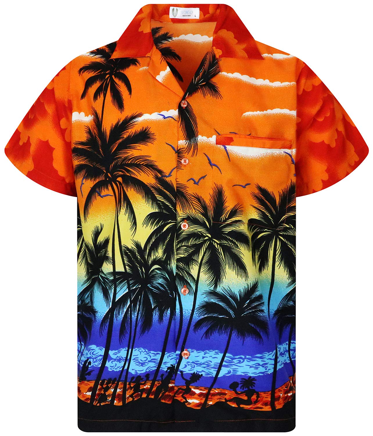 V.H.O. Funky Hawaïhemd heren korte mouwen voorzak Hawaii-print strand palmen diverse kleuren, Beach groen, XL