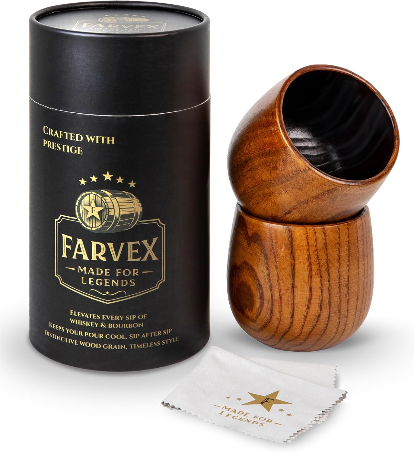 Handmade Charred Wooden Whiskey Glass - Charred Wooden Bourbon Drinking Glass - Wood Bourbon Glasses for Men - Artisan Oak Whiskey Tumbler (2pack)