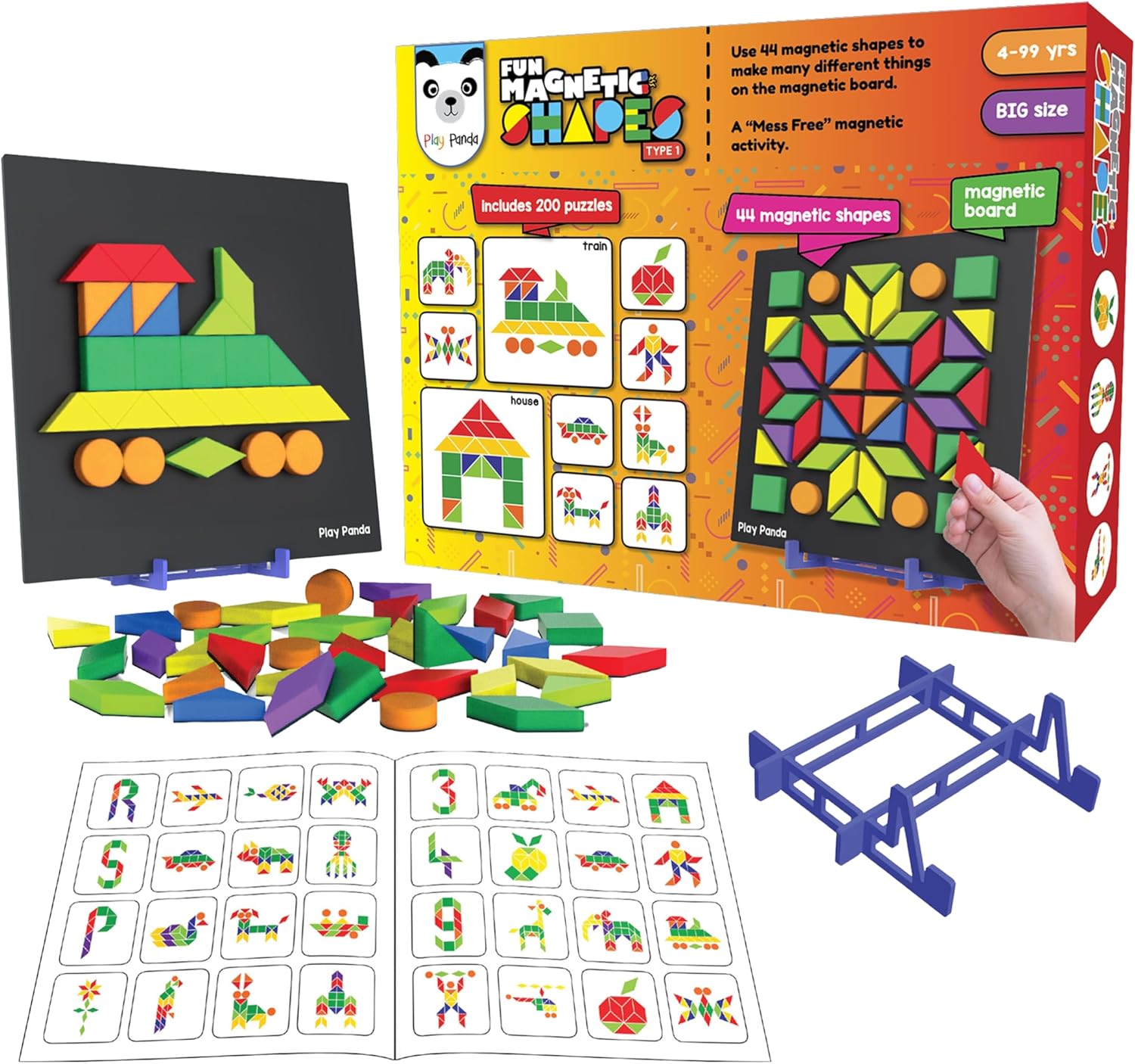 magnetic tangram puzzle educational toy| 200 patterns, 44 big magnet tangram pieces with board, pattern book & display stand | stem learning toys for toddlers ages 4 5 6+ years|gifts for girls & boys 44 magnets big