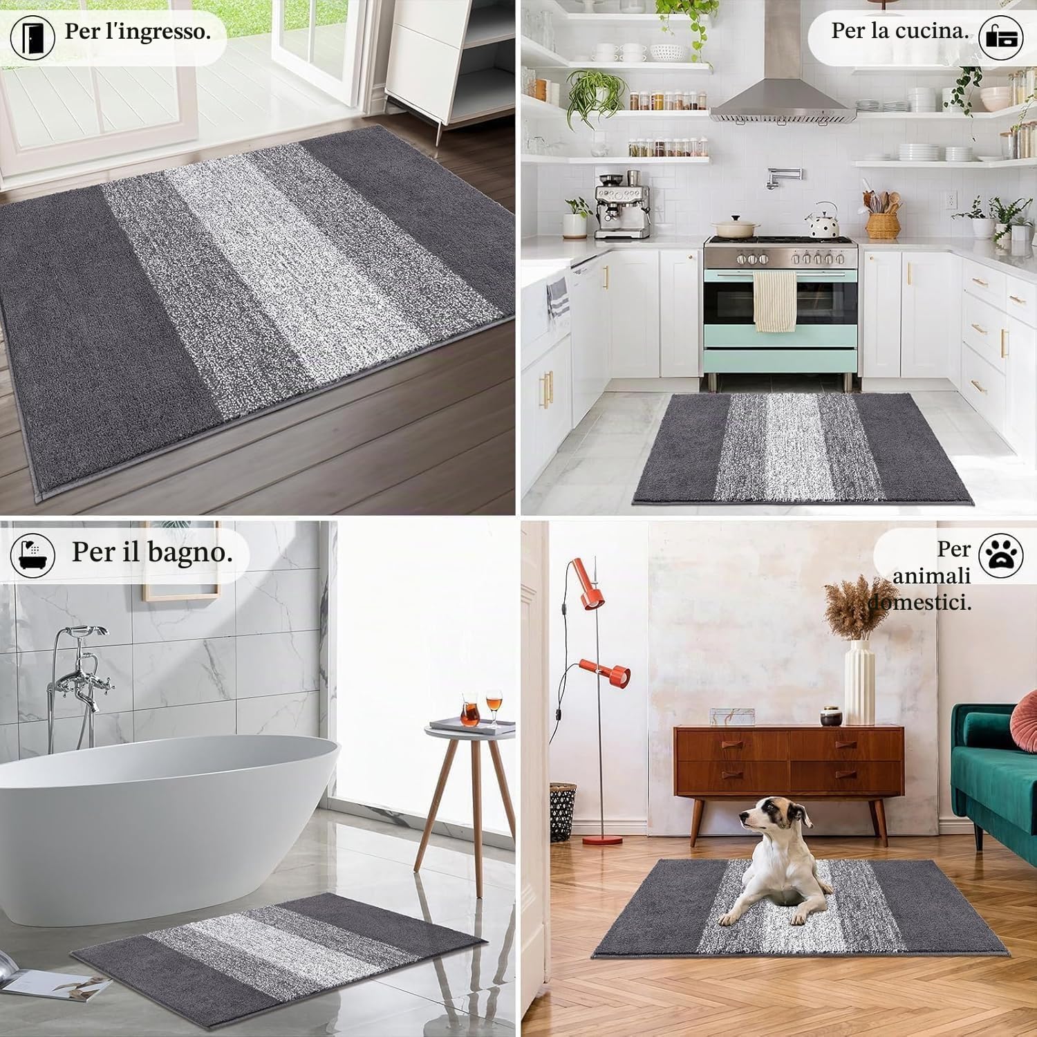 SHACOS Zerbino Ingresso Interno Antiscivolo, Tappeto Ingresso Lavabile In Lavatrice, Tappeto Bagno Interno Microfibra, Tappeto Esterno Rimozione Della Polvere, Grigio, 80 x 150 cm