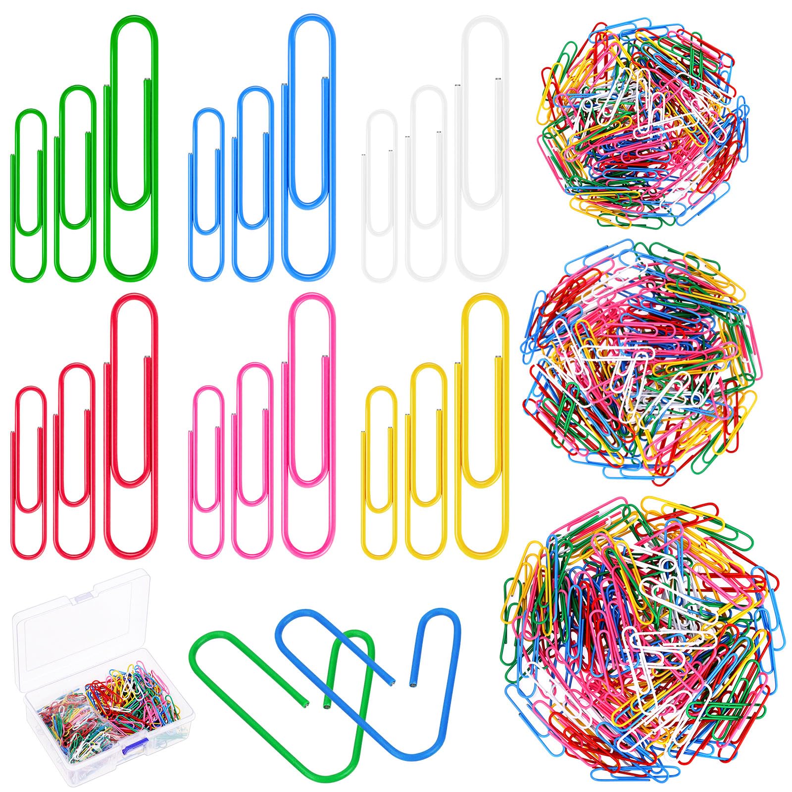 Glarks 750Pcs Color Paper Clips Set, 1.1In 1.3In 2In Mixed Colors Coated Paper Clips - Image 2