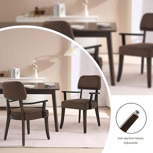 Miniatura 6 de Sillas de comedor de terciopelo con brazos, silla de comedor tapizada de madera con respaldo abierto, sillas de comedor modernas para cocina,