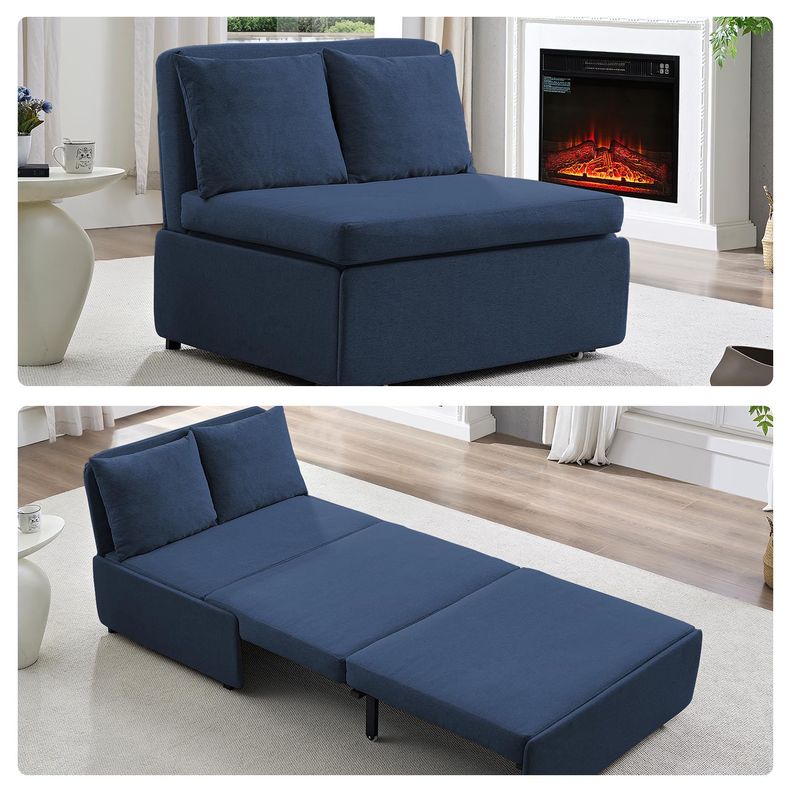 ijuicy 3 in 1 Twin Size Pull Out Sofa Bed Linen Sleeper Sofa with Pullout Bed, Convertible Loveseat Couch Beds with Pillows and Tri-fold Mattress for