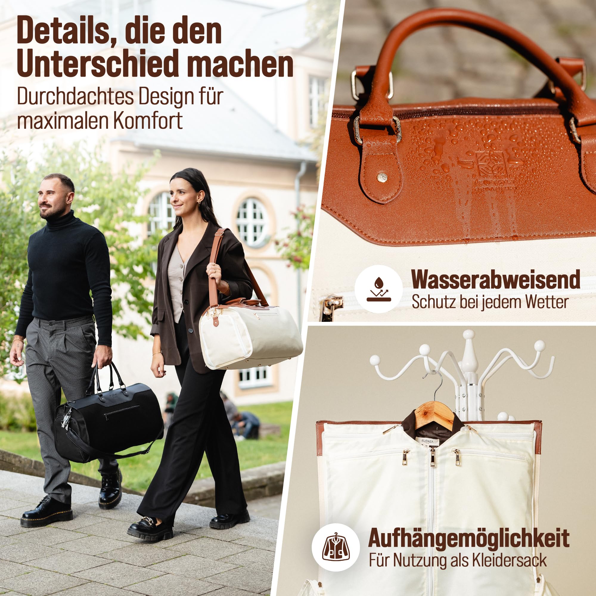Kleidersack Reisetasche 40L Handgepäck – 2in1 Garment Bag mit Schuhfach – Knitterfrei für Anzug & Kleid – Business Weekender wasserabweisend – Premium Reisetasche Perfectly Organized