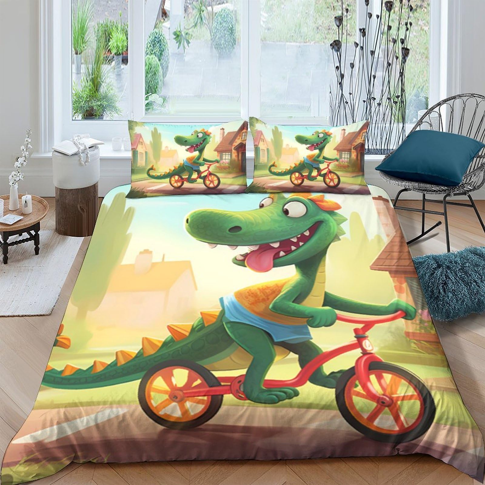 Ctjqhvkz Style-1 3D Printed Cartoon Dinosaur Fitted Sheet Microfiber Soft Breathable Cycling Animal Mattress Cover For Bedroom Dorm Decor Single（135X200cm）