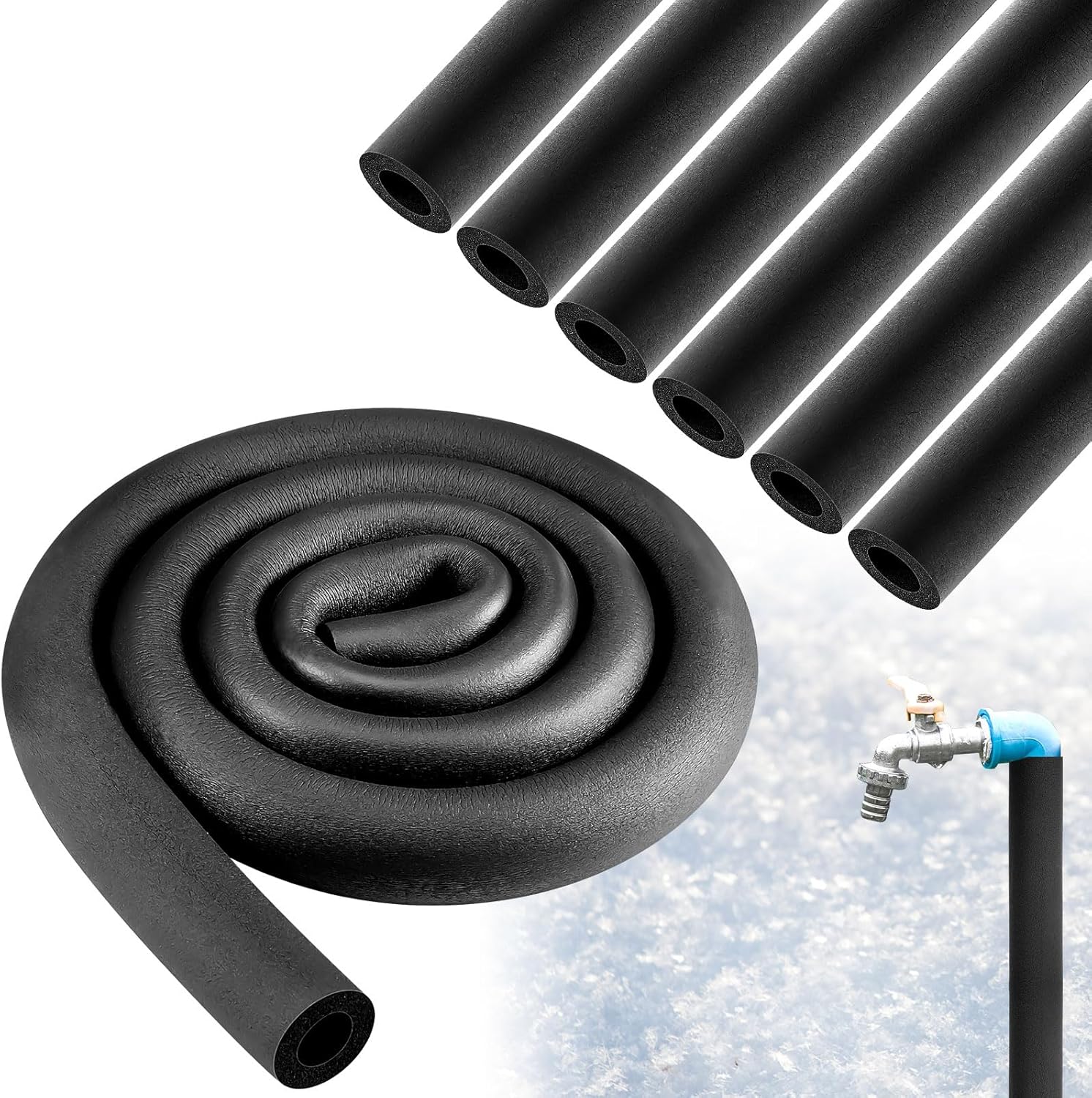 Pangda 6 Pcs 6 ft 1 Inch ID Foam Pipe Insulation Tubing, Black Pool Noodle, Black Foam Tube Cover for Ac Line Set, HVAC Insulation, Water Line Protection, Gym Handle Padding